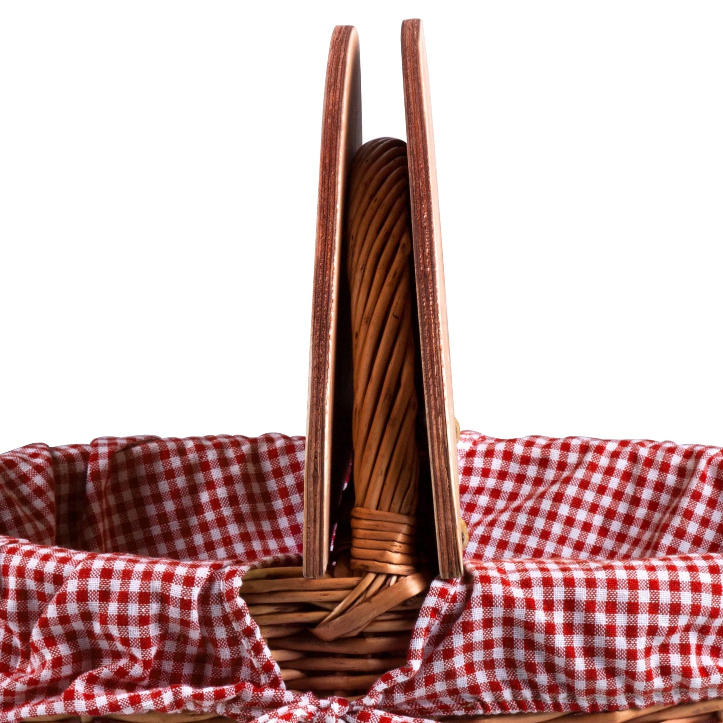 PICNIC TIME Country Picnic Basket, Sturdy Woven Wicker Basket with Customizable Split-lid Design and Removable and Washable Polycotton Vintage-Style Liner, (Red & White Gingham Pattern)