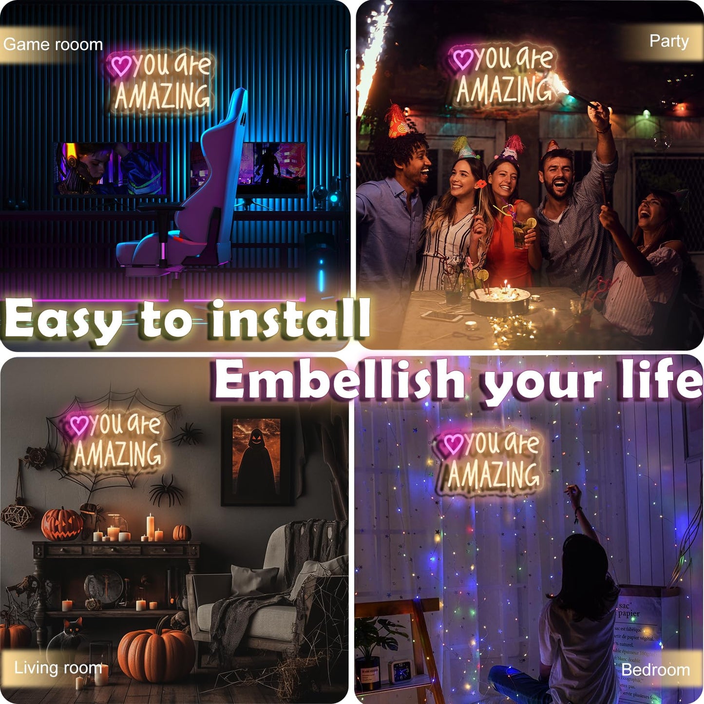 You Are Amazing Neon Sign Wall Decor for Bedroom Class Room Bar Pub Club Nursery Hanging,Dimmable USB Pink Led Light for Wedding Birthday Party Women Christmas Gifts