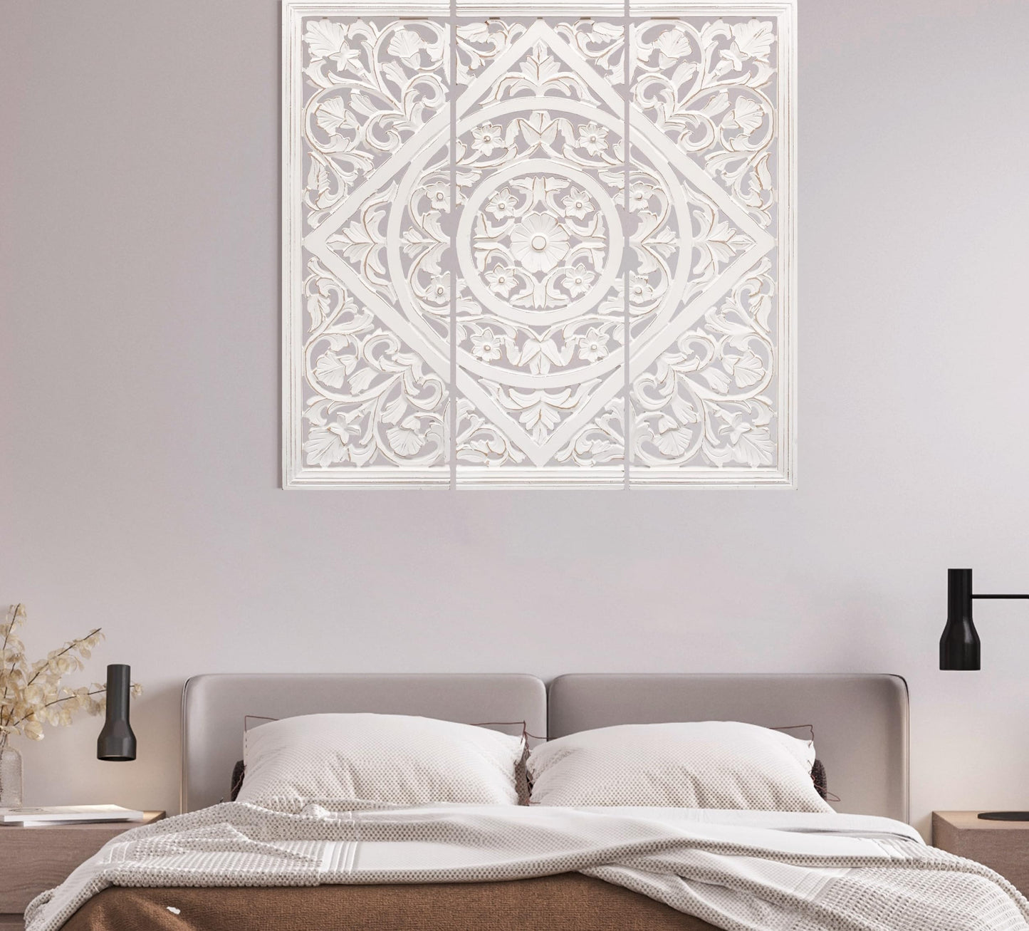 James Symfony Decorative Wall Panels - Living Room Wall Art Decor, Bedroom Decor, Christmas Wall Decor, Set of 3 - 36x12 Inch White