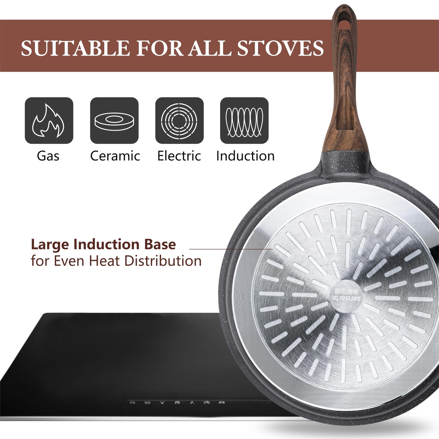 SENSARTE Nonstick Cookware Set 13-Piece, Non Stick Pots and Pans Set with Swiss Granite Coating, Healthy Kitchen Cooking Set, Stay-Cool Handles, PFOA Free