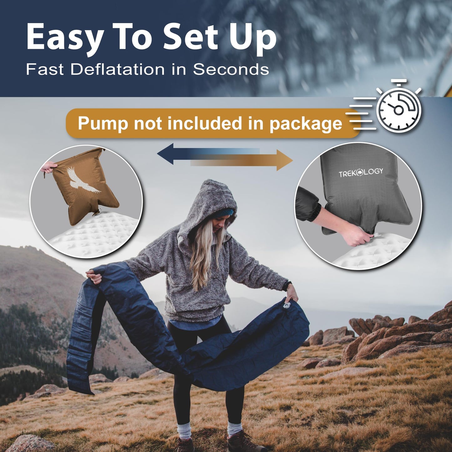 TREKOLOGY Camping Sleeping Pad with 7.2 R-Value– Ultra-Lightweight, 4" Thick Camping Mat for All Seasons – Compact, Durable & Waterproof – Ideal for Backpacking, Hiking, and Outdoor Adventures UL R7