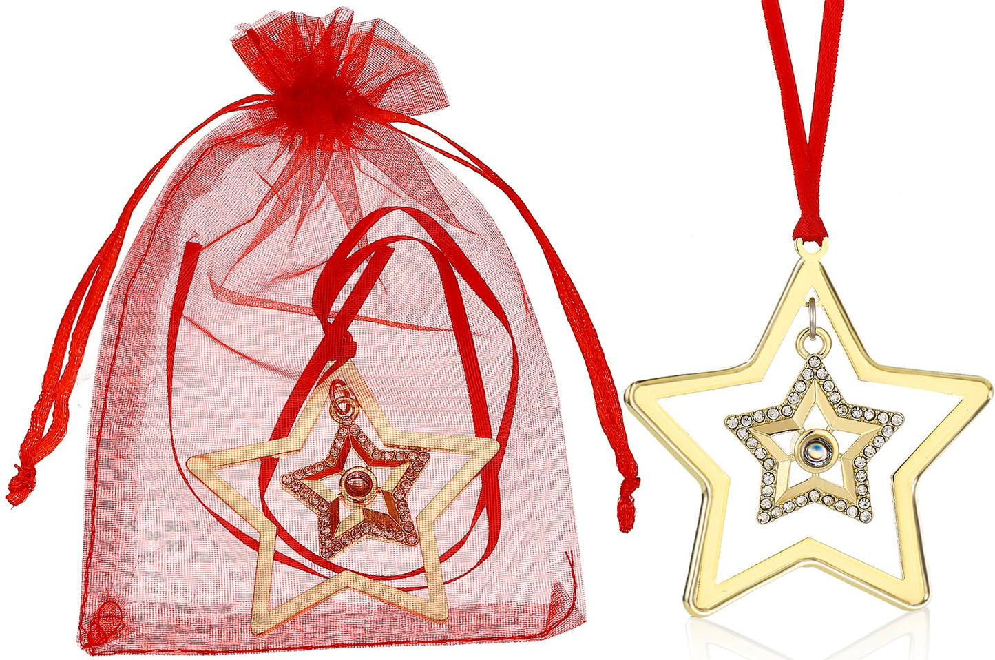 Set of 3 Christmas Hanging Ornaments - Silver Snowflake Star Pawprint Christmas Tree Decor for Xmas Tree Gift Decorative Hanging Ornaments Hanging Pendants (3, Golden Star)