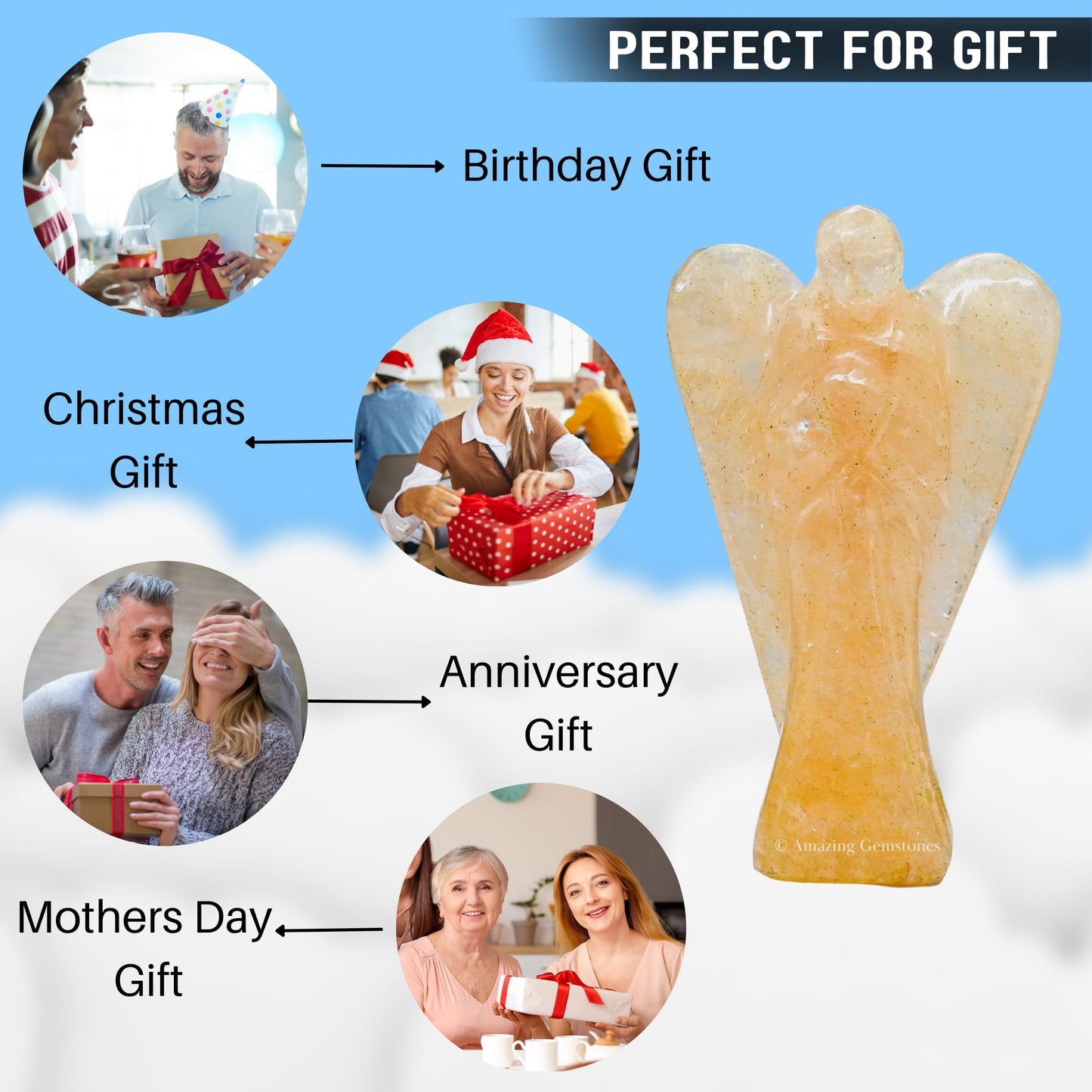 Amazing Gemstone Yellow Aventurine Angel - Yellow Aventurine Crystal Angel and Pocket Guardian Angel Crystal Figurines (2 inches)