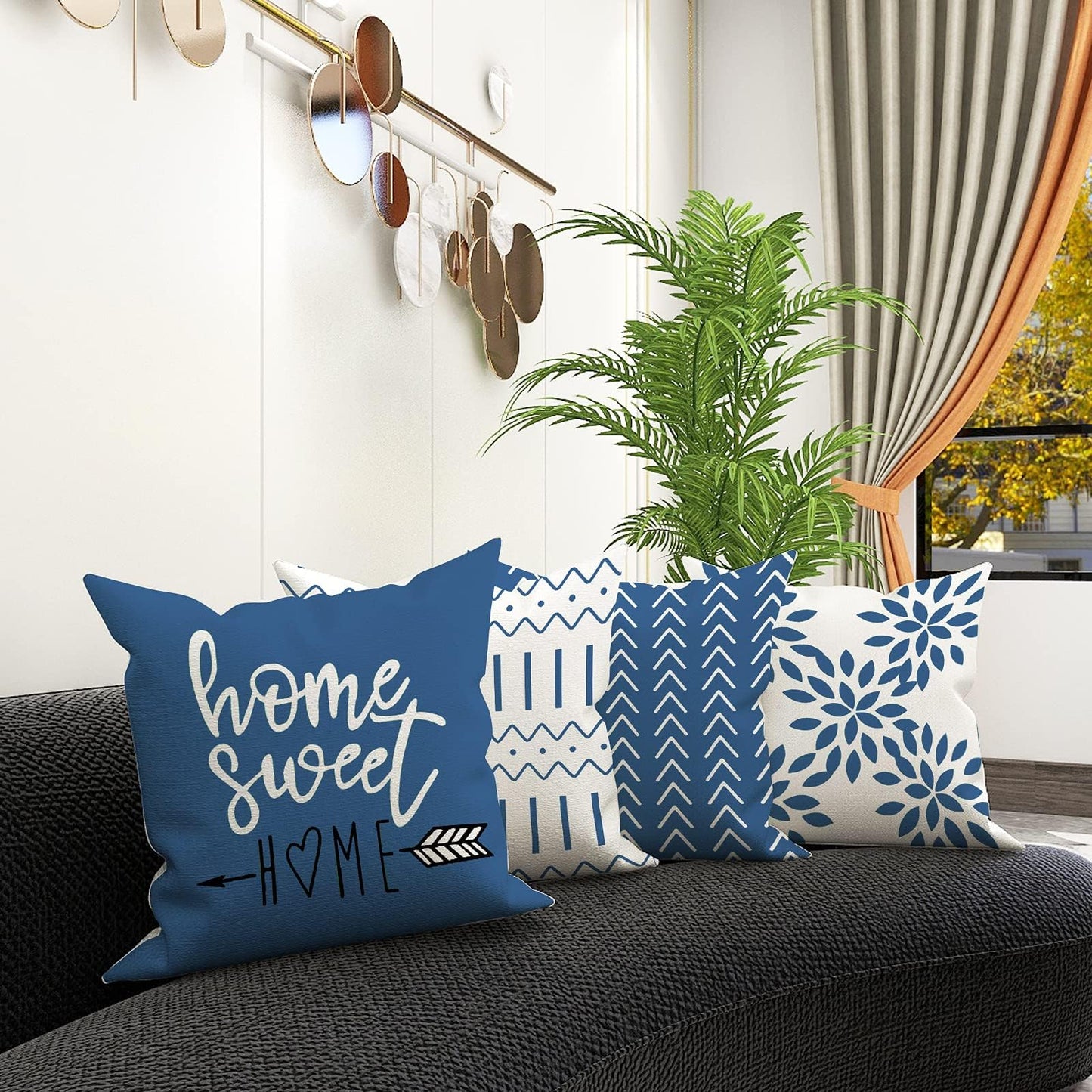 YCOLL Pillow Covers 18x18 Set of 4, Modern Sofa Throw Pillow Cover, Decorative Outdoor Linen Fabric Pillow Case for Couch Bed Car,Light Blue