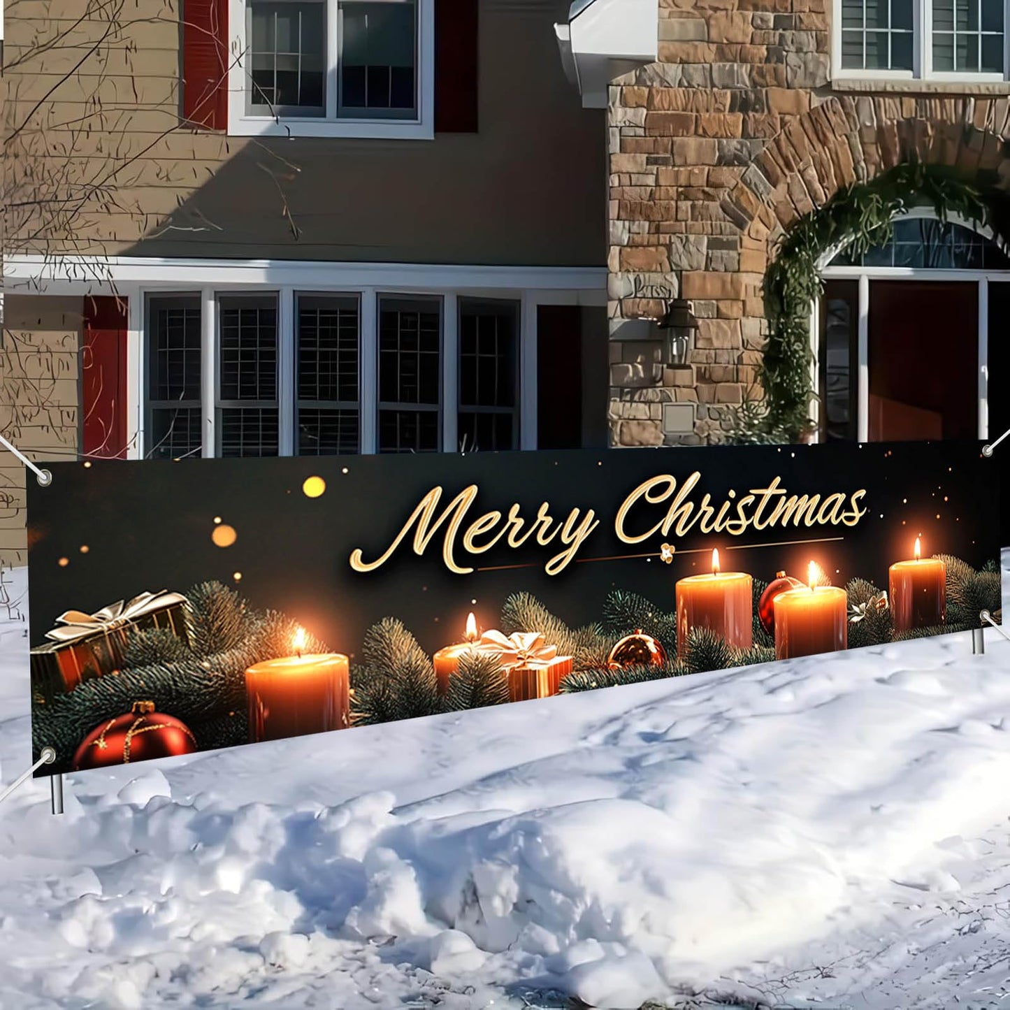 BlissYard Merry Christmas Banner 78x17 Inches light Garland Backdrop Christmas Wall Hanging Holiday Fence Decoration Party Yard Sign Indoor Outdoor Display