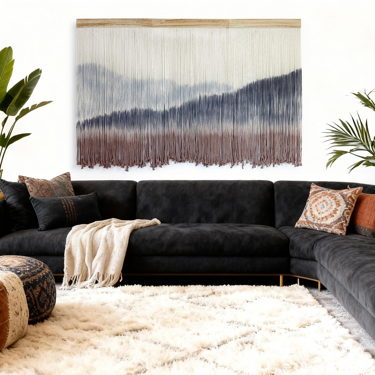 AKSWSHO Macrame Wall Hanging, Extra Large Mountain Dip-Dye Handmade Cotton Tapestry 59.06" x 38.19", Oversized Boho Wall Décor for Living Room Bedroom Studio Entryway, Serene Handcrafted Home Gift