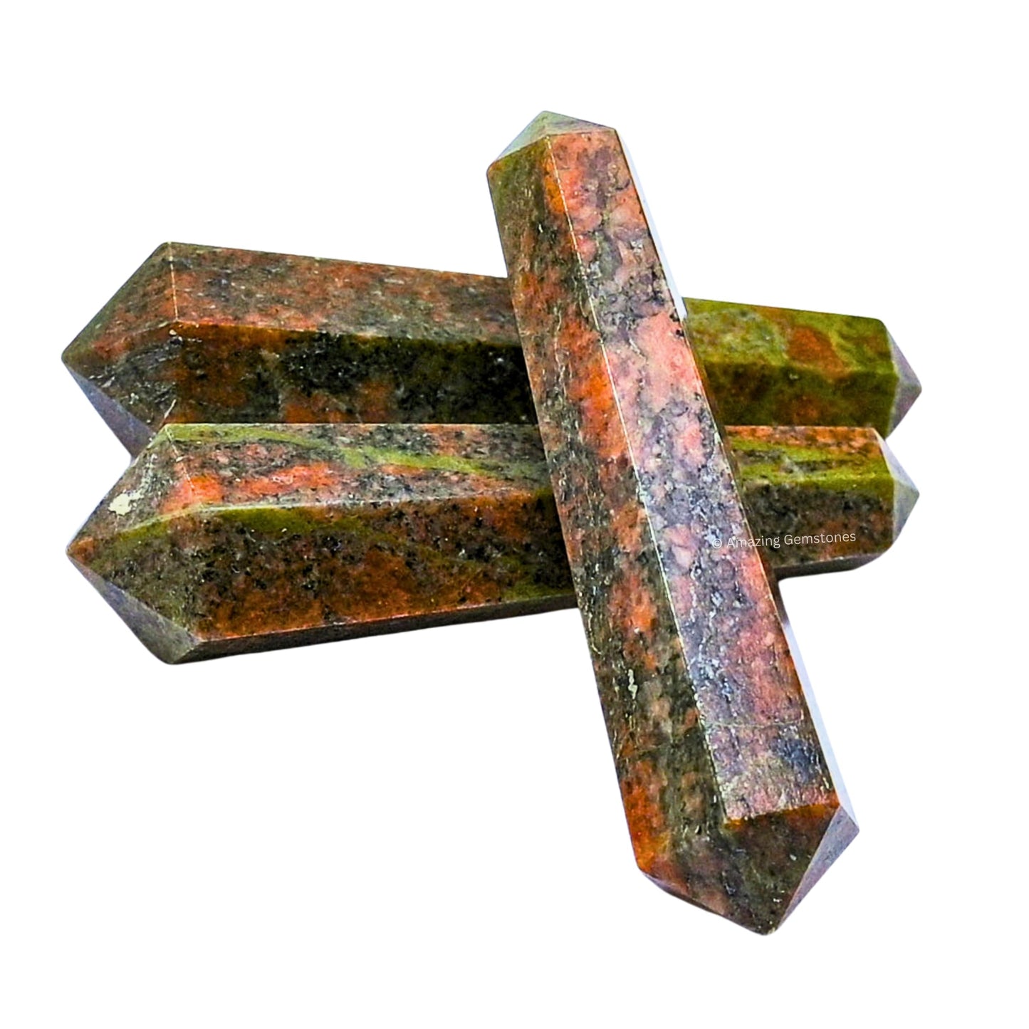 Amazing Gemstone Unakite Crystal Points Bulk Healing Crystals and Stones - Pack of 3 Double Terminated Healing Wand Point Bulk Crystals for Crafts, Crystal Grid, DIY Work