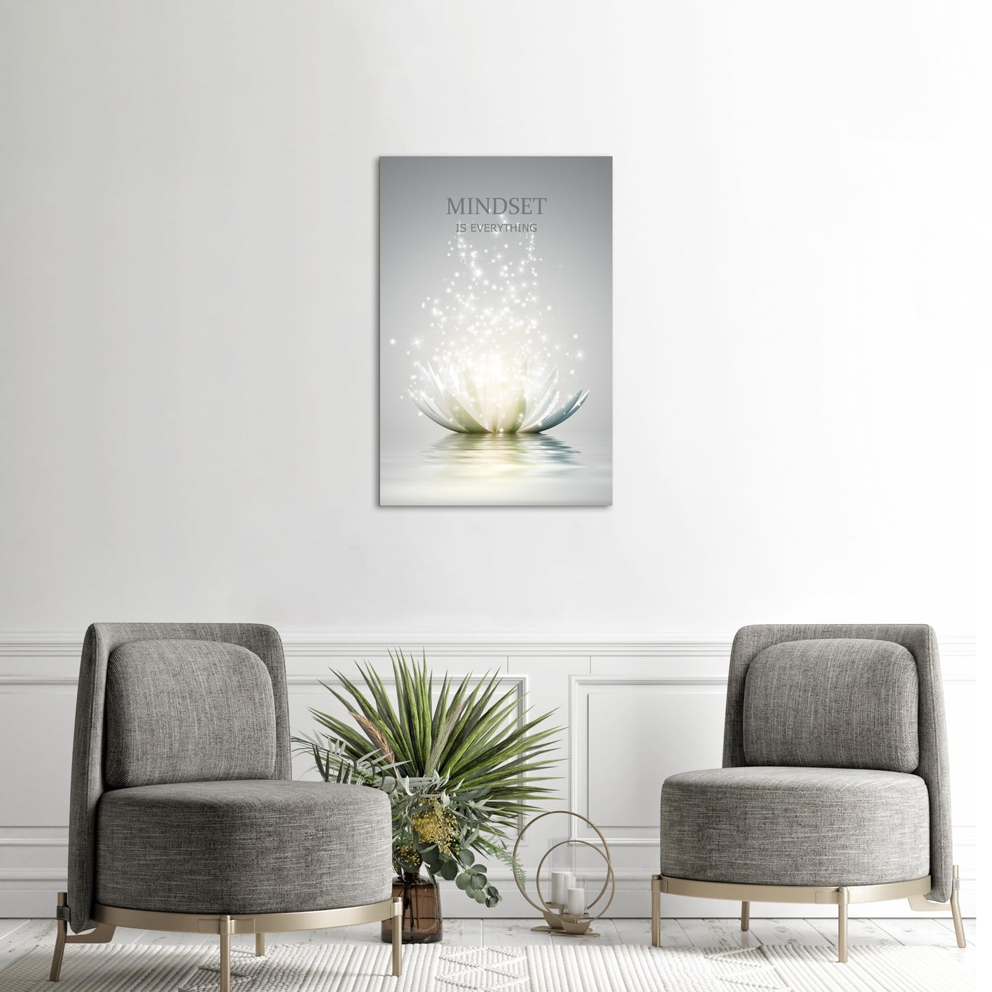 Lotus Flower Wall Art Canvas Mindset Motivational Quotes Poster for Zen Office Wall Decor Spiritual Meditation Prints Artwork Framed (16 x 24inches)