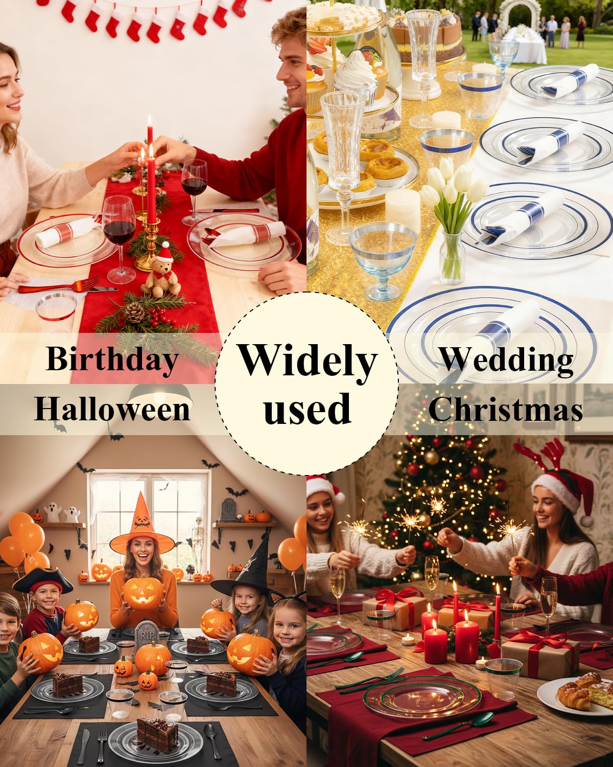 Goodluck 175 Pcs Red Plastic Plates, Clear Plastic Silverware Disposable Plates Set, Include 50 Plates, 25 Pack Pre Rolled Napkins with Silverware, 25 Cups for Party, Christmas, Graduation, Wedding