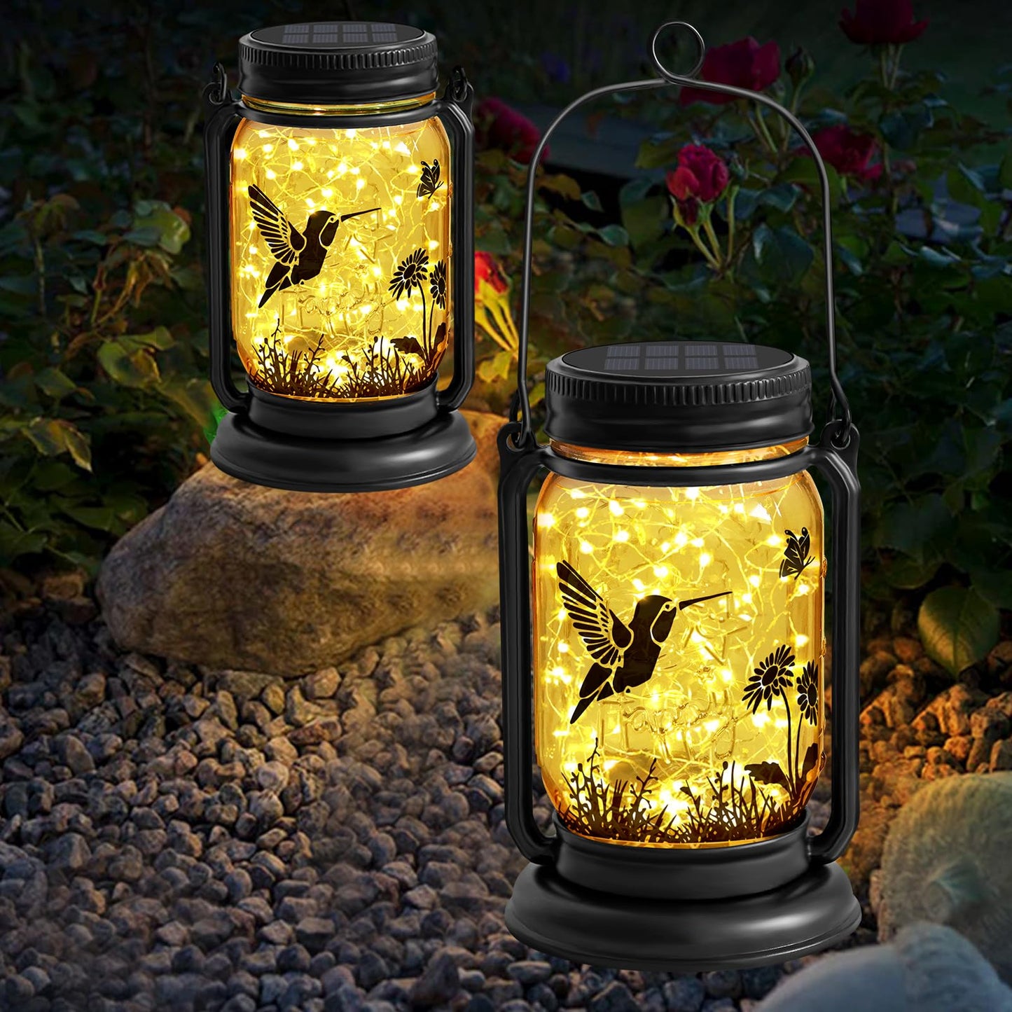 YJFWAL Hummingbird Solar Lanterns Outdoor Waterproof - Mothers Day Gifts for Women Mom Grandma Birthday, Mason Jar Garden Lights for Patio, Yard, Porch, Balcony, Garden Decor