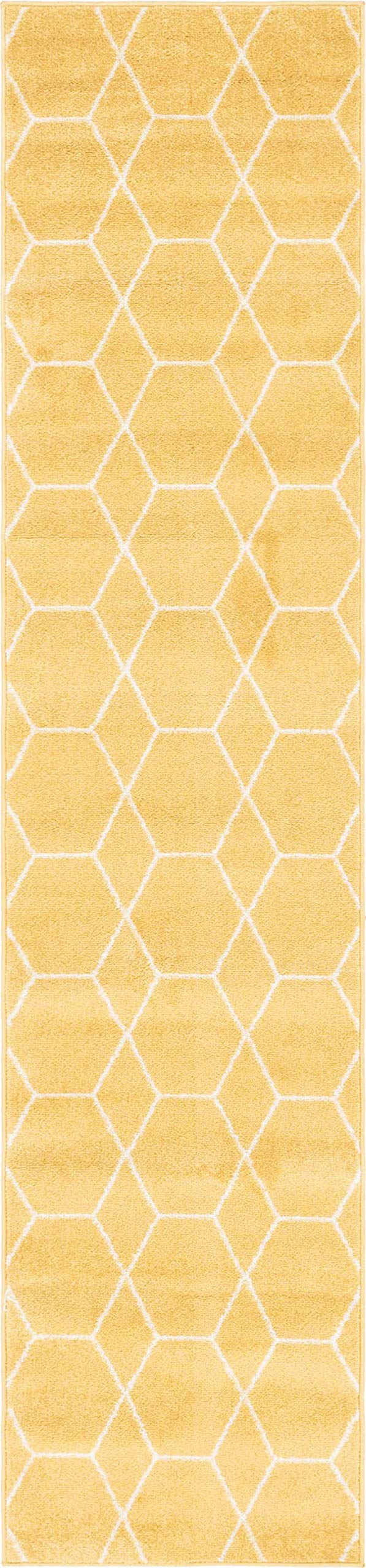 Unique Loom Trellis Frieze Collection Area Rug - Geometric (2' x 8' 8" Runner, Yellow/ Ivory)
