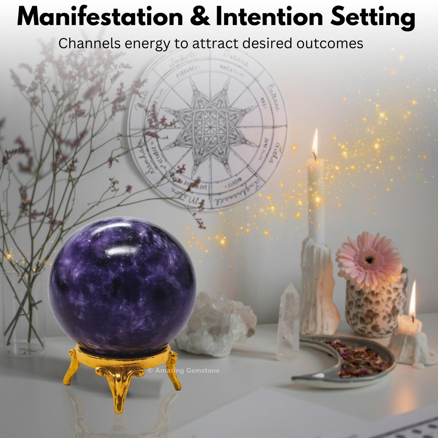 Amazing Gemstone Lepidolite Crystal Ball with Stand - 2" Inches Crystal Sphere Meditation Balls for Witchcraft and Decorative Balls