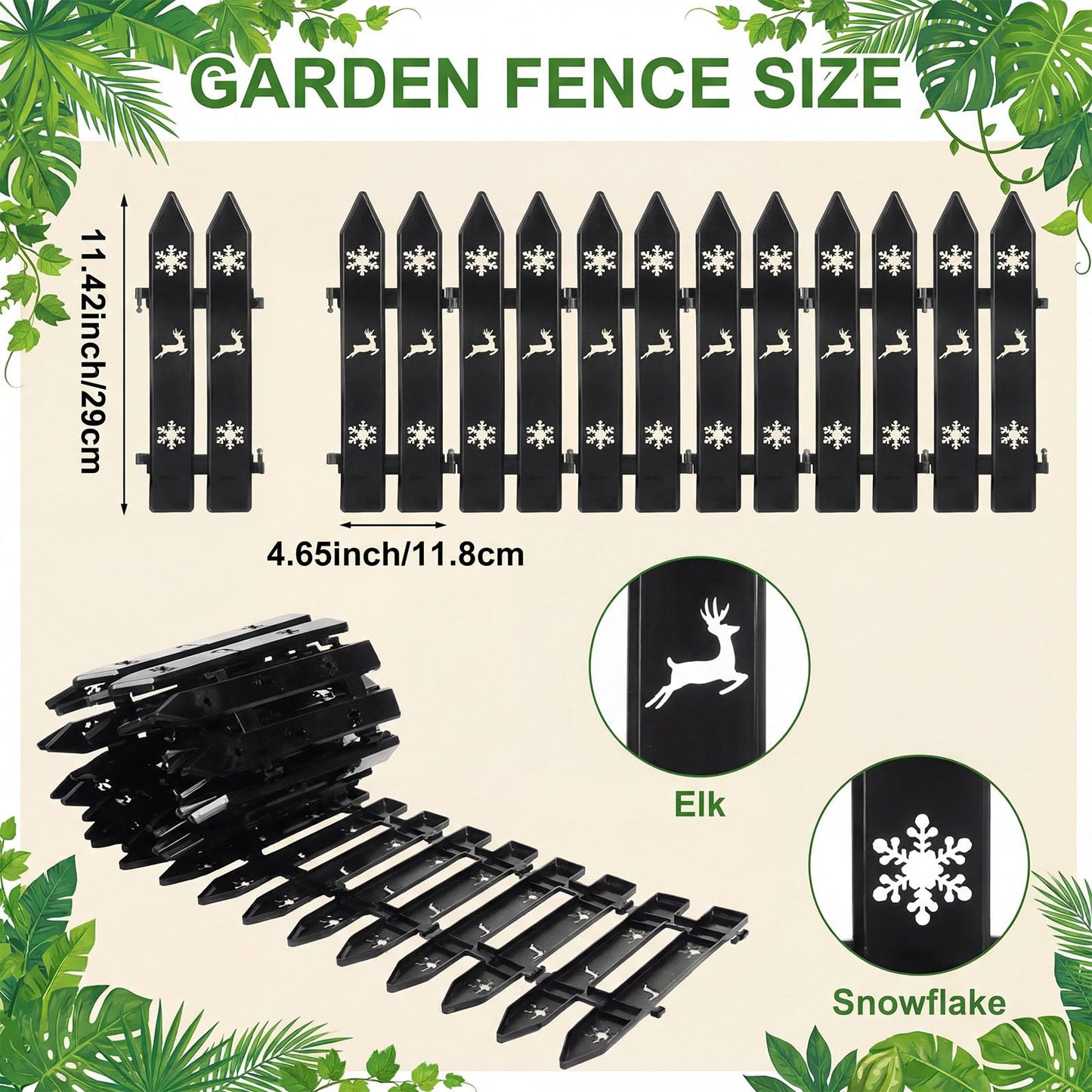 Anglechic 48 Pcs Garden Fence Edging Plastic Picket Barrier Decorative 12 Inch Total Plastic Picket Fence Border for Flower Beds Lawn Edging Landscape Guard for Yard Path Small Animal(Black)