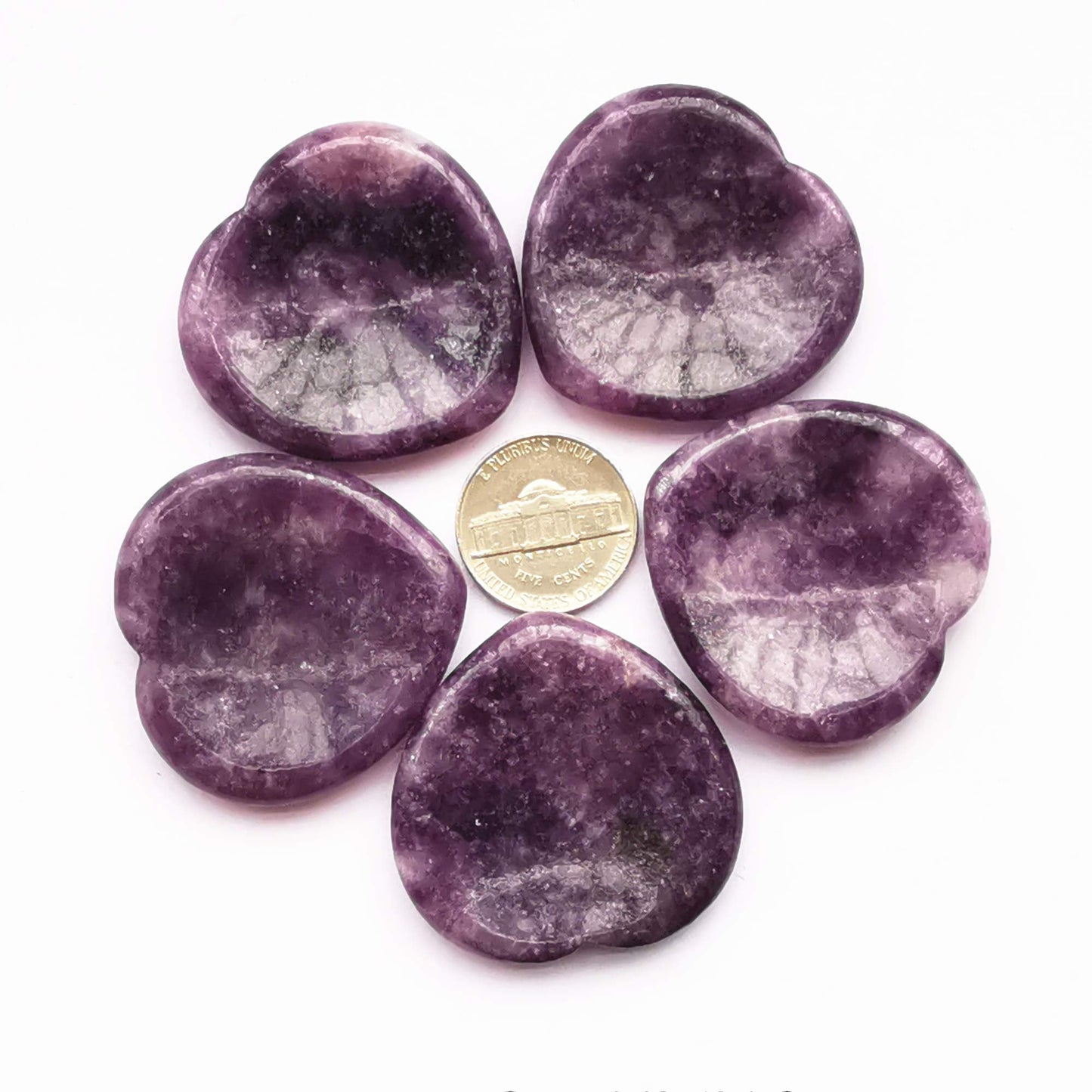 Bacatgem Purple Lepidolite Heart Chakra Thumb Worry Stone,Hand Carved Healing Crystal Shaped Stone for Anxiety Stress Relief Meditation