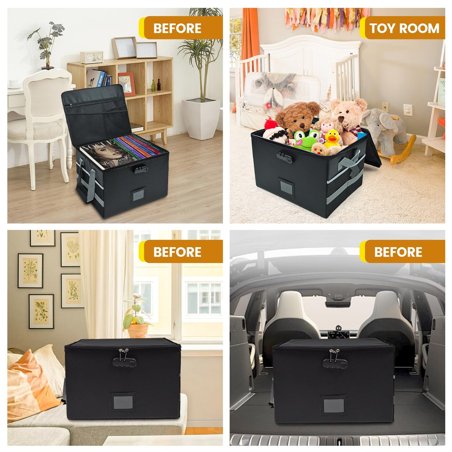 File Box with Hanging Folders Important Fireproof Document Organizer with Lock Collapsible Portable File Box with Handle for Home or Office for Hanging Letter & Legal Folder