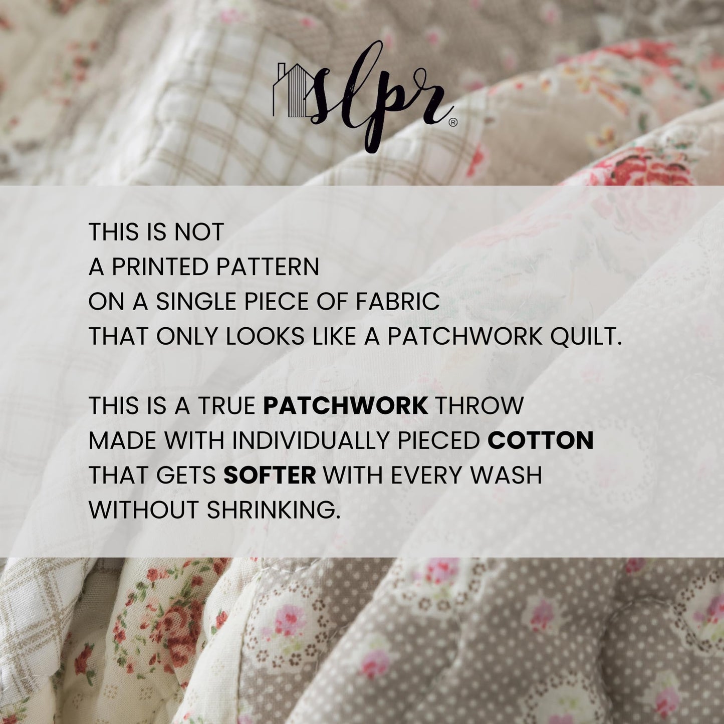 SLPR Cotton Quilted Throw Blanket, 50" x 60" Floral Farmhouse Patchwork Quilt, Shabby Chic Patchwork Throw Lap Quilt for Couch, Walk in The Cotswolds