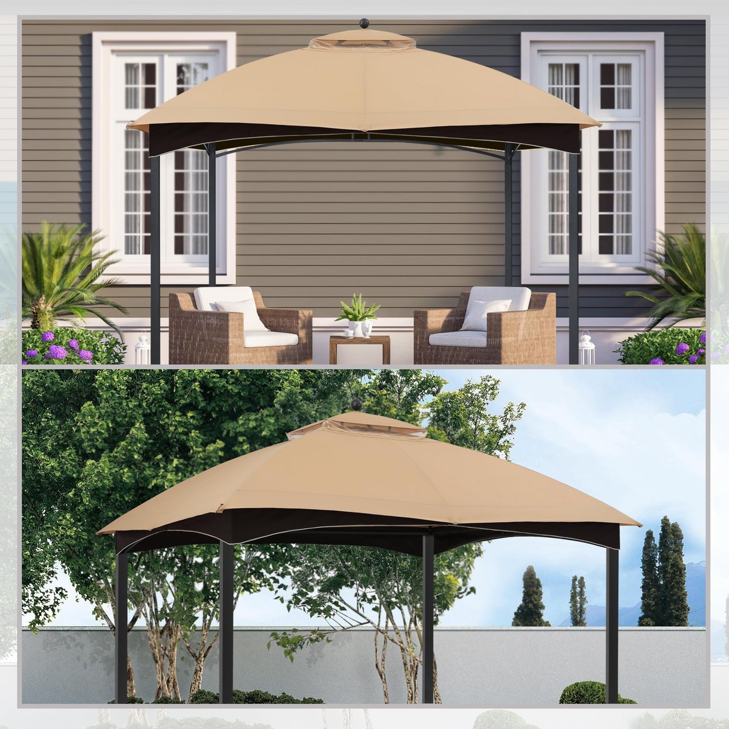 MASTERCANOPY Replacement Canopy Top for Lowe's Allen Roth 10x12 Gazebo #GF-12S004B-1 (Beige,Polyester)
