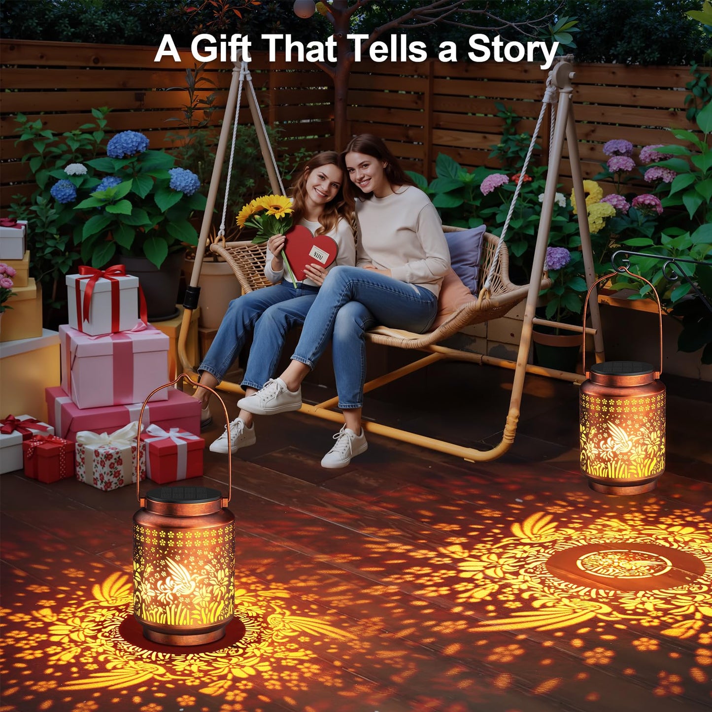 KOOPER 2 Pack Solar Lanterns Outdoor Waterproof Birthday Gifts for Women Mom Grandma, Upgraded Hummingbird Hanging Solar Lantern Lights Outdoor, 2 Modes Metal Outdoor Decoration for Yard, Patio