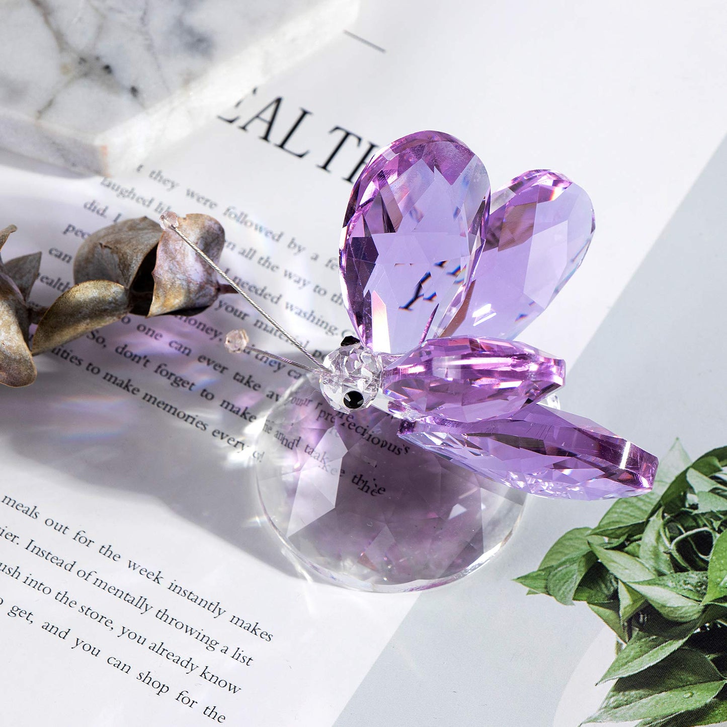 Arikyrist Crystal Purple Collectible Butterfly Statue Gift for Butterfly Lover, Crystal Butterfly Figurine for Home Office Decor