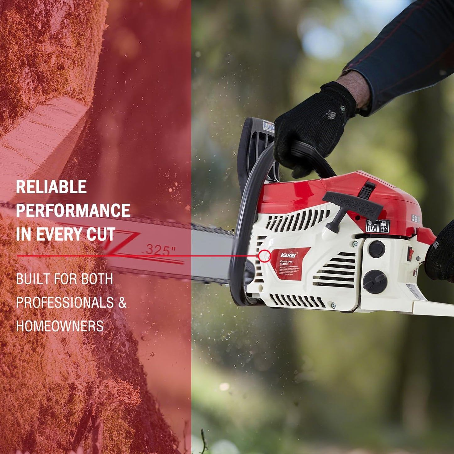 KAKEI 62CC 18-Inch Gas Chainsaw, 3.8HP 2-Stroke Engine, Easy Start, Germany-Steel Chain & Precision Bar, Gas Powered Chainsaw for Tree Cutting, Firewood and Logging