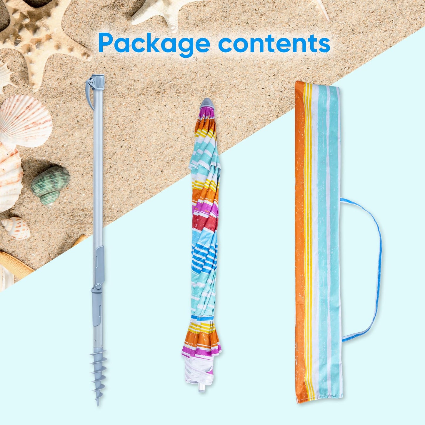 Tempera Heavy Duty High Wind Beach Umbrella with Sand Anchor & Carry Bag|Patio Outdoor Umbrella with Aluminum Frame and Push Button Tilt, Ideal for Travel Garden Lawn, UPF 60+,Stripes