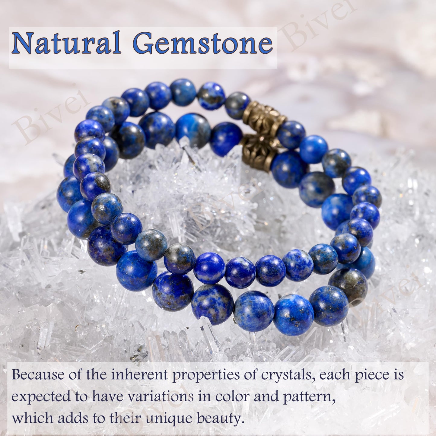 Bivei Natural Semi Precious Gemstone Beads Bracelet for Women - Life Tree and Leaf Charm Chakra Energy Anxiety Stretch Bracelets(Lapis Lazuli Bracelet Set)