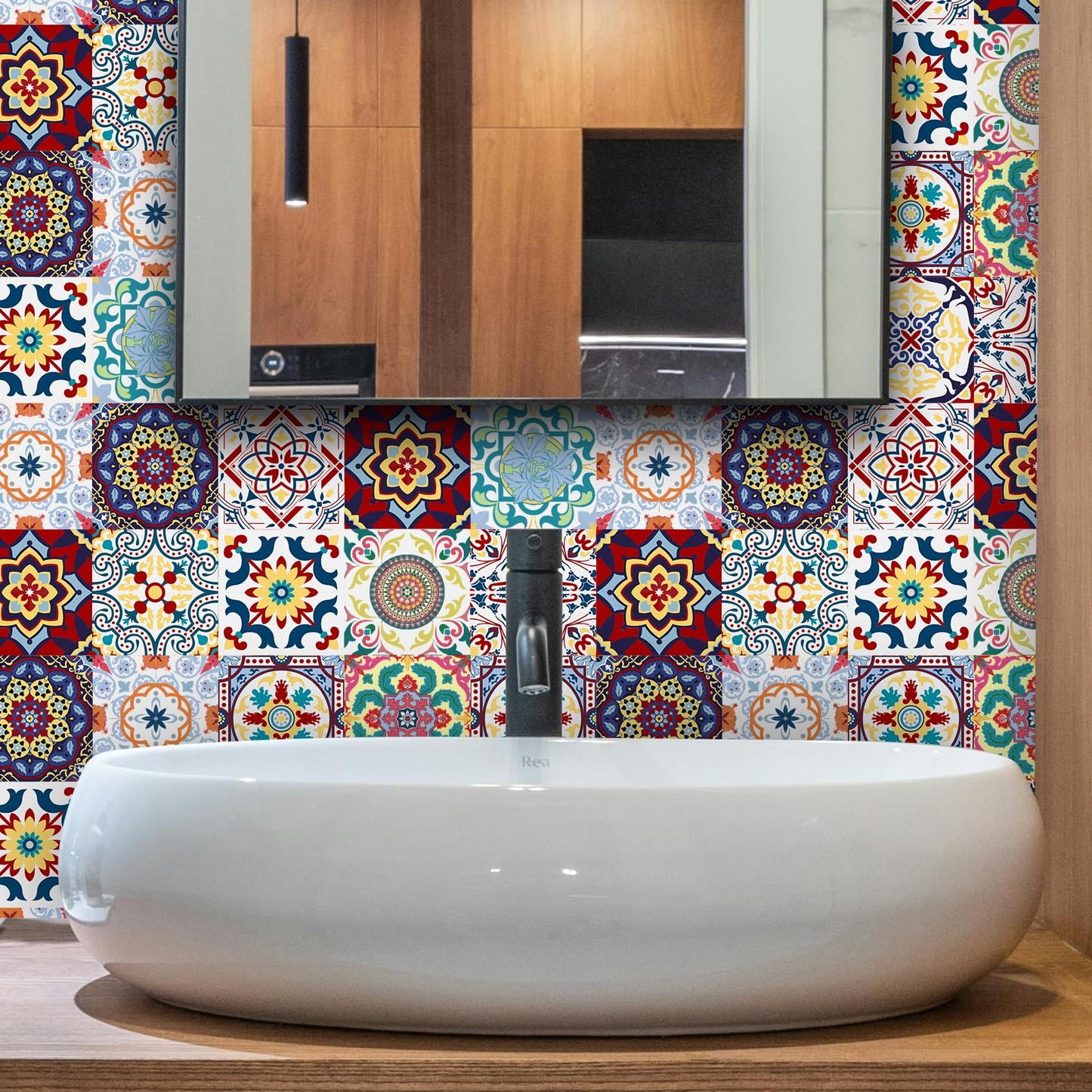 AWLZJZQA 24 PCS (6"x6") Retro Mexican Tile Sticker Peel and Stick Wall Decals Talavera Kitchen Backsplash Boho Cover Up Waterproof Murals (Wallstickers-005, 6 Inch)