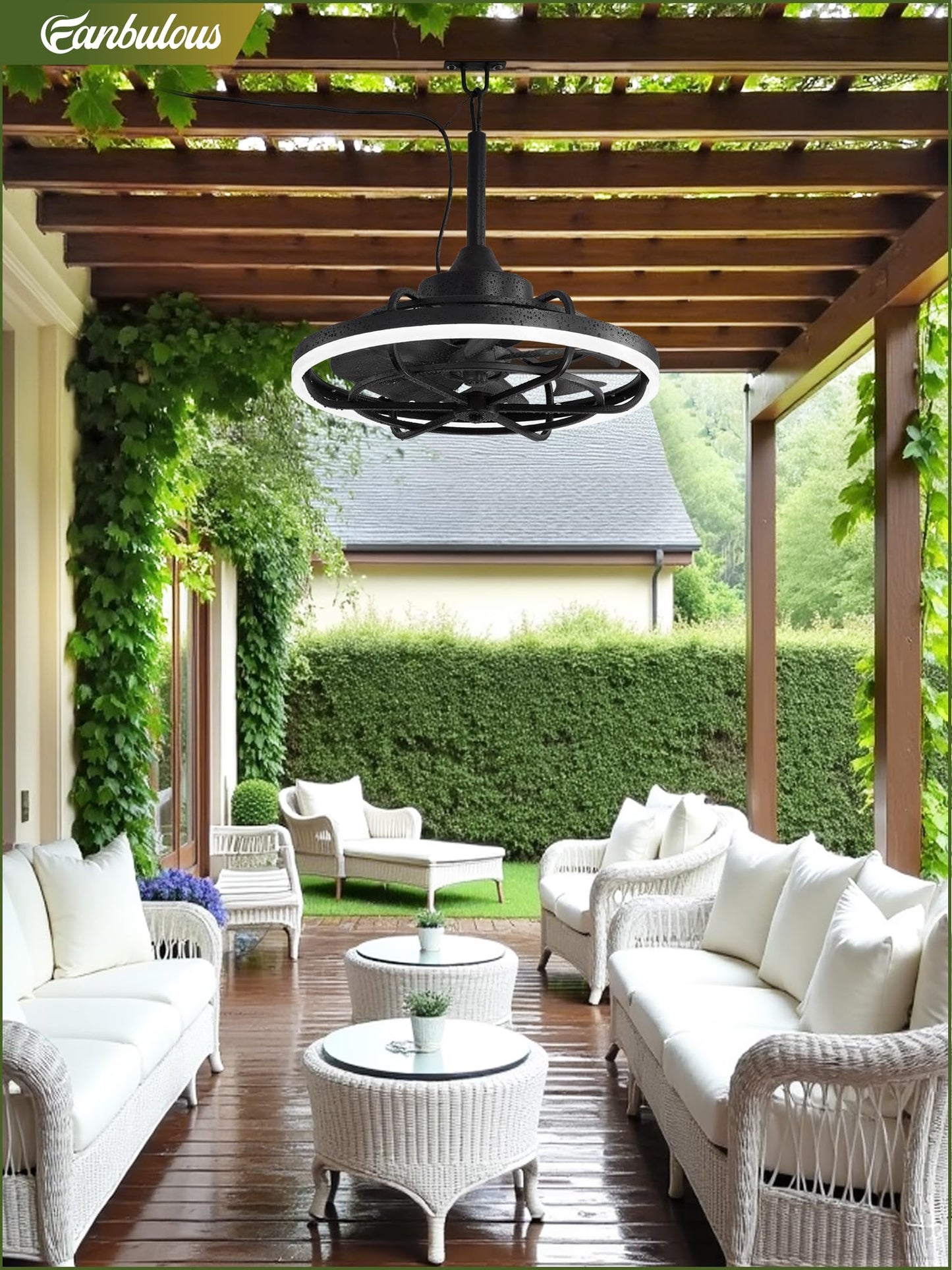 Fanbulous Outdoor Ceiling Fans with Light for Patios, 20" Weatherproof Plug in Ceiling Fan, Gazebo Fan Remote&APP Control, 3CCT Dimmable,Caged Ceiling Fan with Hanging Hook for Porch, Pergola,Canopy