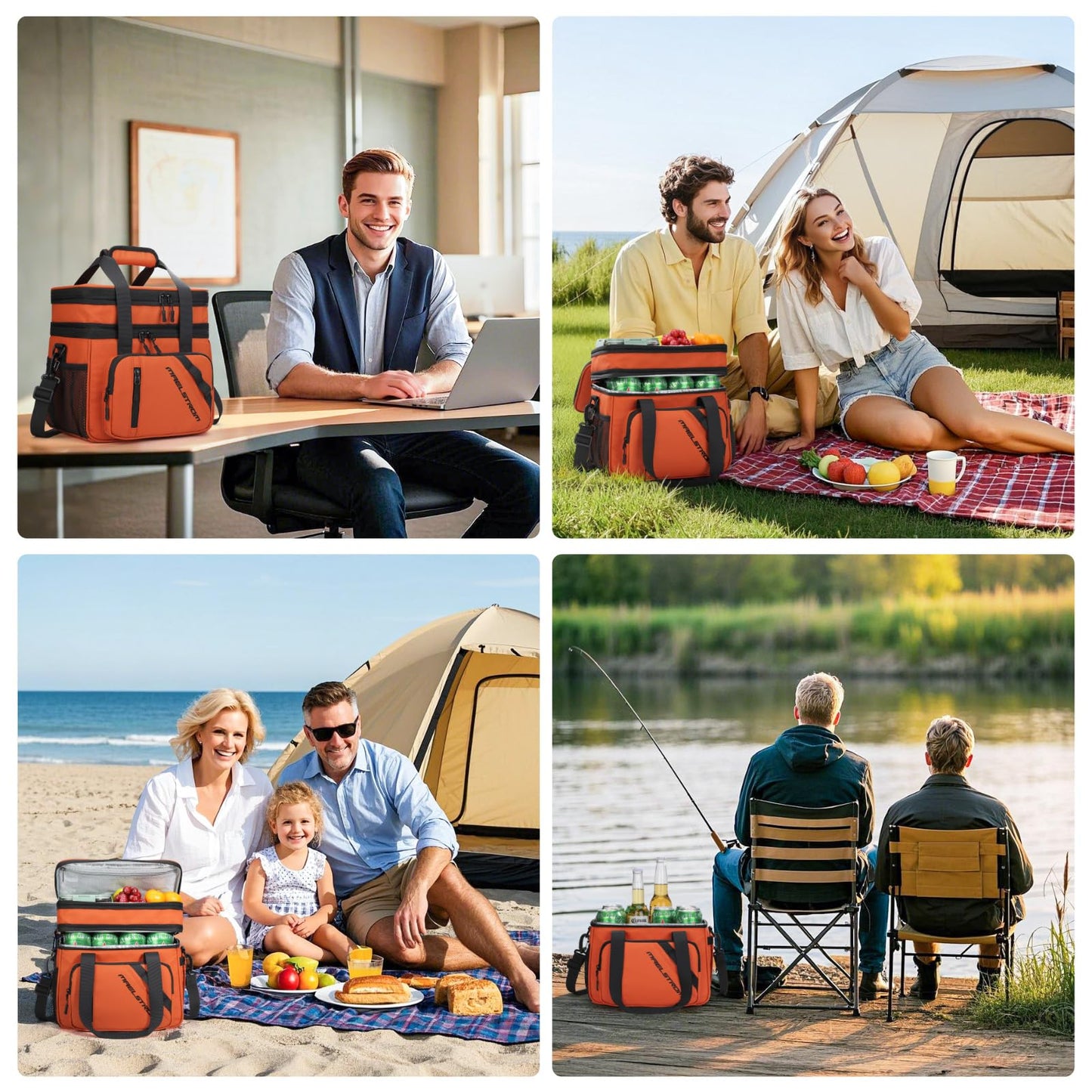 Maelstrom Lunch Box, 20L Insulated Lunch Bag for Men Women, Expandable Double Deck Leakproof Cooler Bag with 6 Pockets, Reusable Lunch Tote Bag for Work, Picnic, Travel, Orange