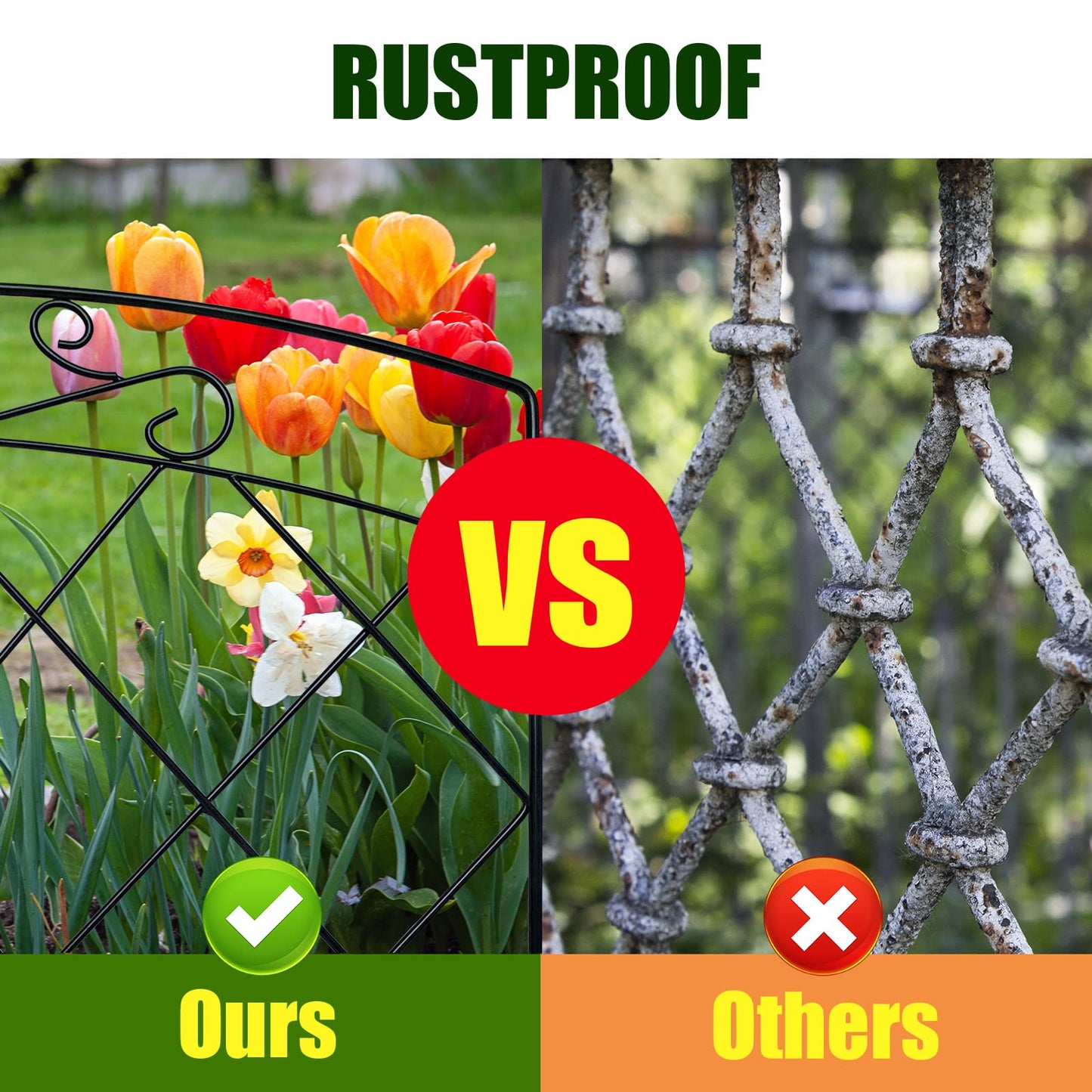 Thealyn Decorative Garden Fence 24 in H x 24 in W (5 Panels, Total Length 10 ft) Rustproof Metal No Dig Fencing Animal Barrier Fence, Outdoor Border for Dog, Yard, Patio, Flower, Bed