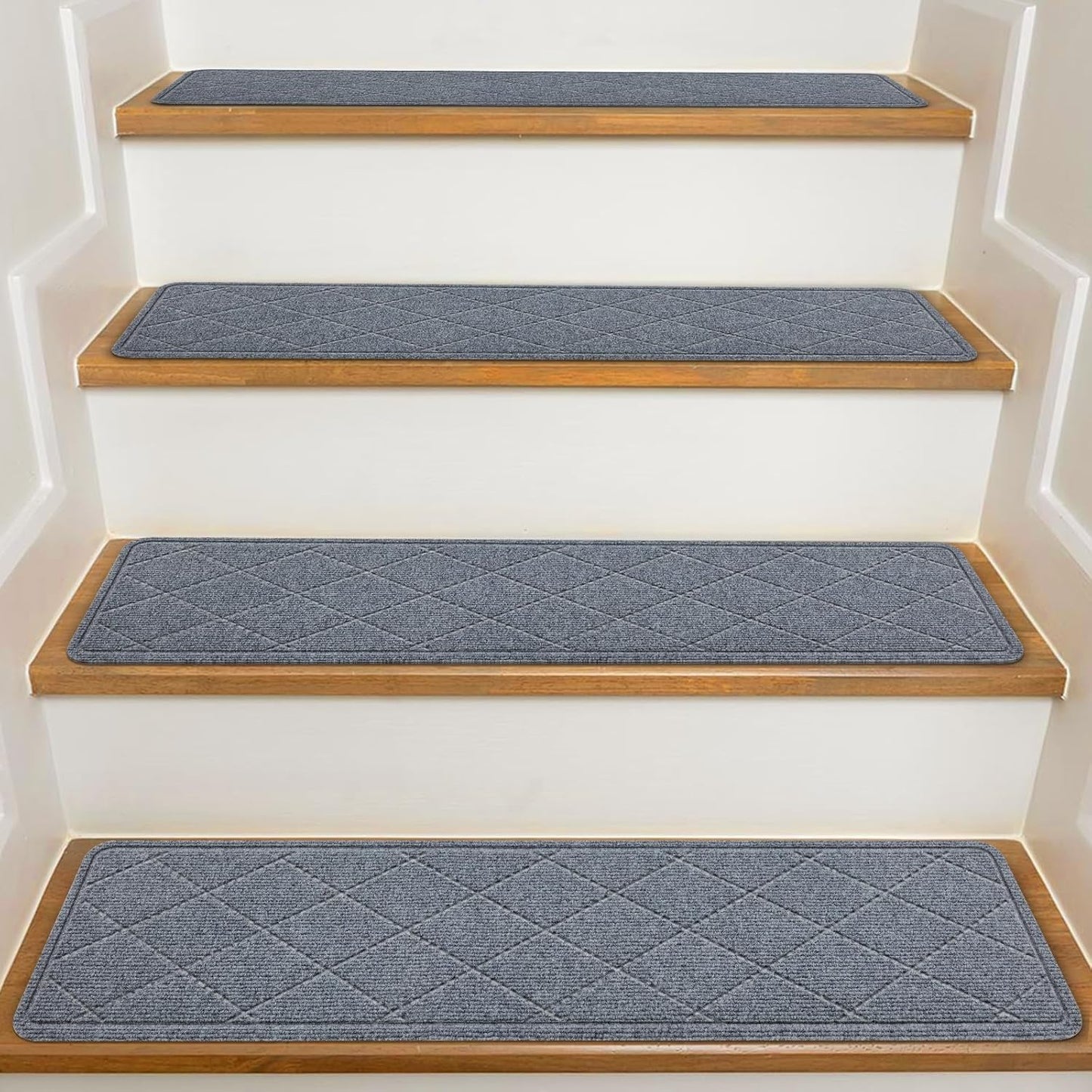 KOOTETA Stair Treads for Wooden Steps Indoor, 15 Pack 8" X 30" Non Slip Carpet Stair Treads with Reusable Adhesive for Kids Elders and Dogs, Surface Polyester TPR Backing Stair Runner Rugs, Dark Grey