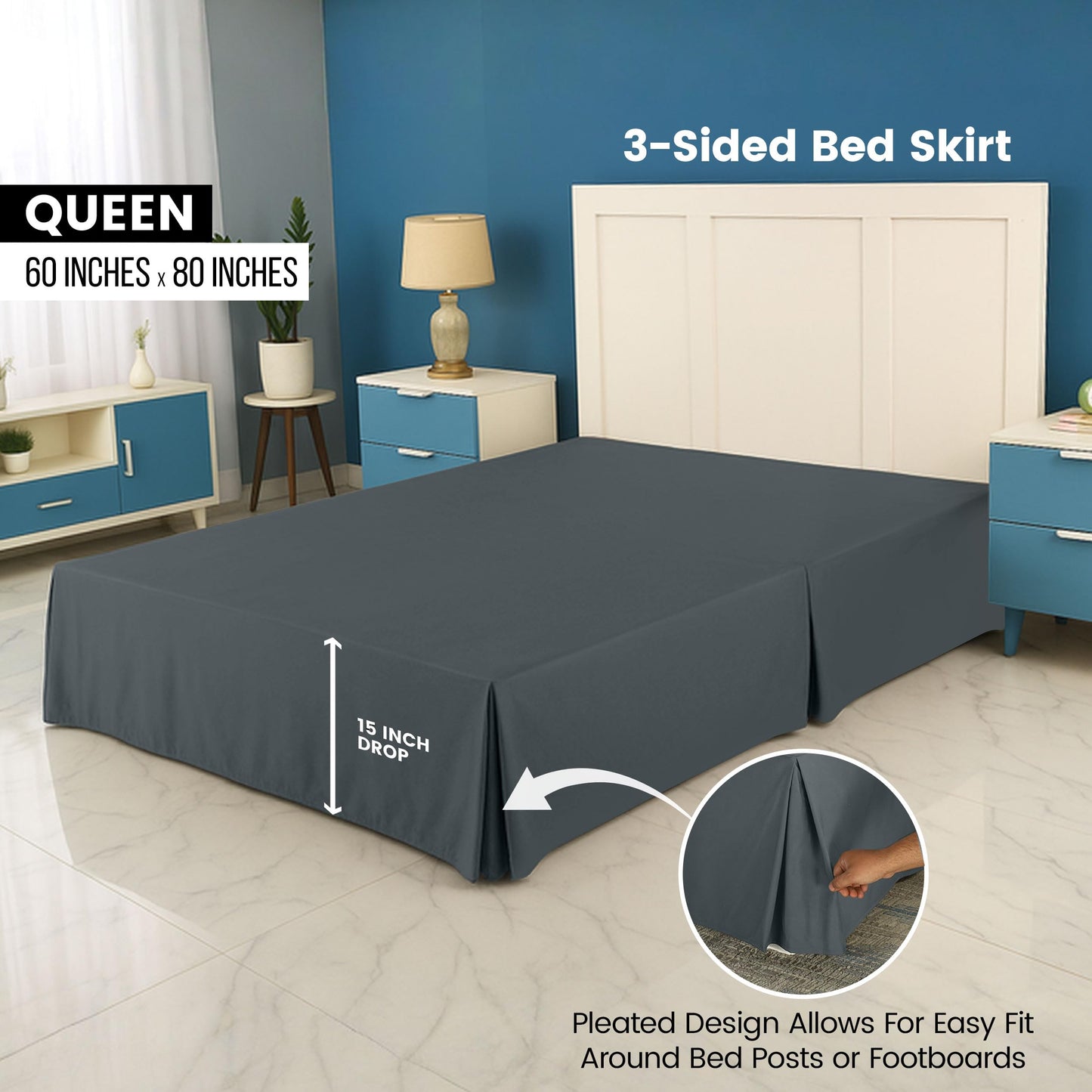 Utopia Bedding Queen Bed Skirt - Soft Quadruple Pleated Ruffle - Easy Fit with 16 Inch Tailored Drop - Hotel Quality, Shrinkage and Fade Resistant (Queen, Grey)