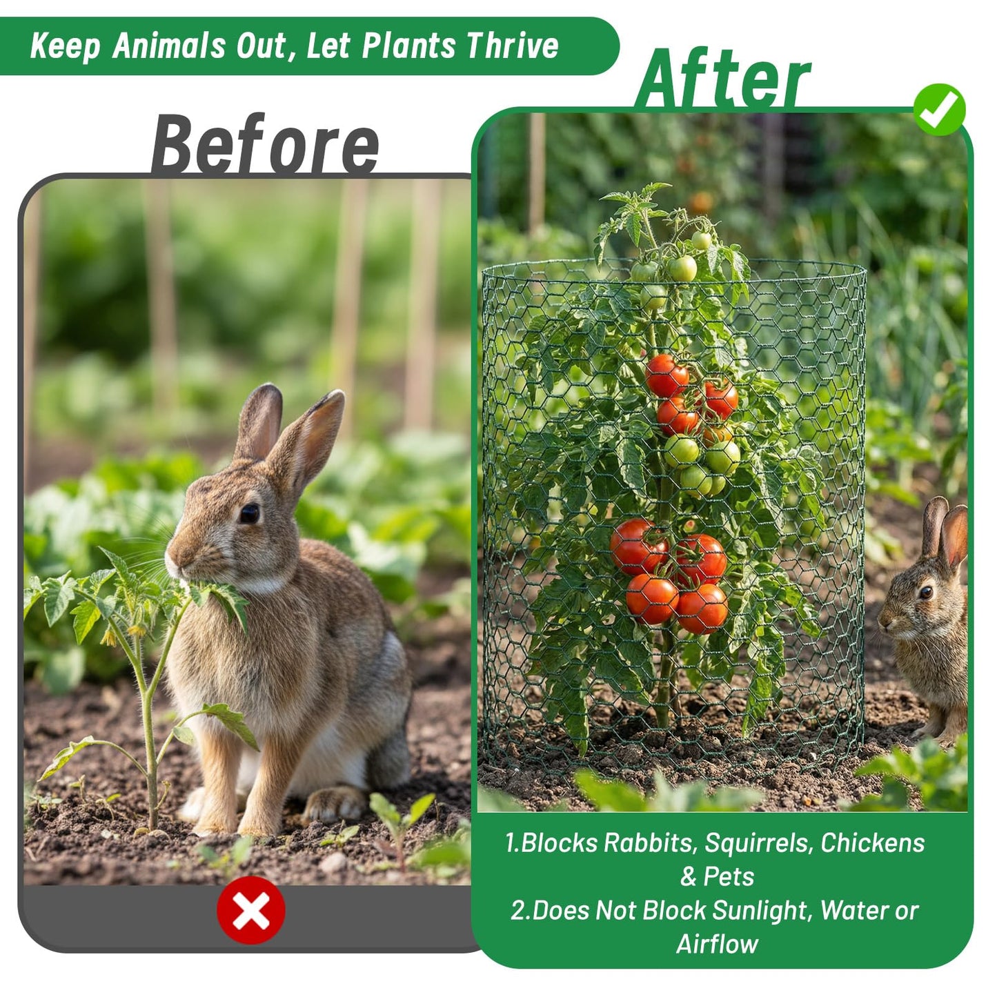 Convivium Plant Protectors from Animals, 0.8mm Free-Cut Green Chicken Wire Mesh, PVC Coated Tree Trunk Guard & Garden Fence for Outdoor Plants with Zip Ties, Stakes, Pliers, Gloves(16.4Ft*16In)