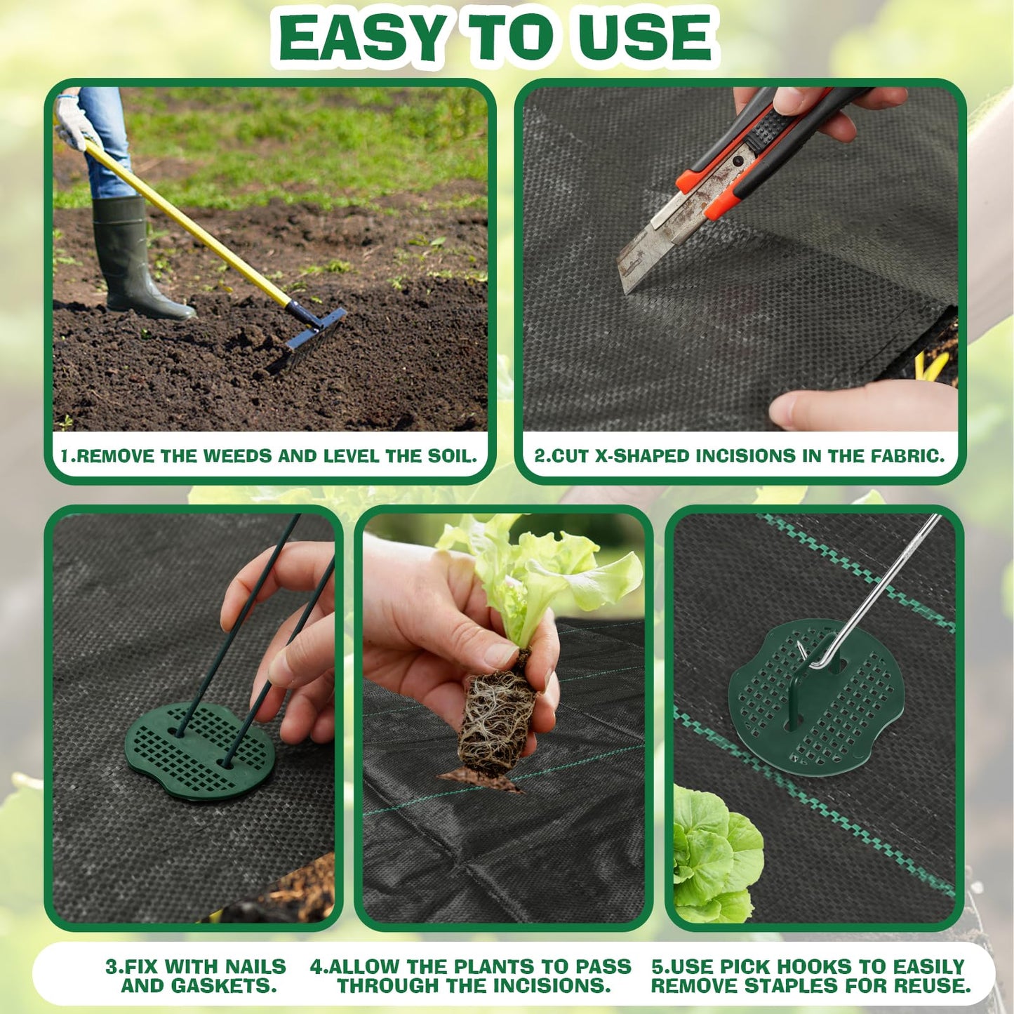 4ftx50ft Premium Weed Barrier Fabric, 3.2oz Heavy Duty Landscape Fabric with Hook Staples Gaskets Gloves, High Permeability Garden Cloth Mat Good for Landscaping Weed Blocker Fabric Garden Bed Cover