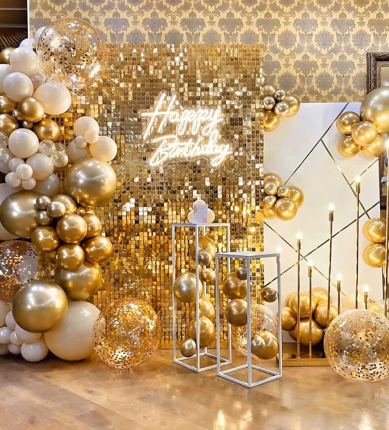 BAUANOOY 100pcs Metallic Gold Balloons 12 inch, Chrome Gold Balloons with Gold Ribbon for Birthday Graduation Engagement Wedding Party Decorations