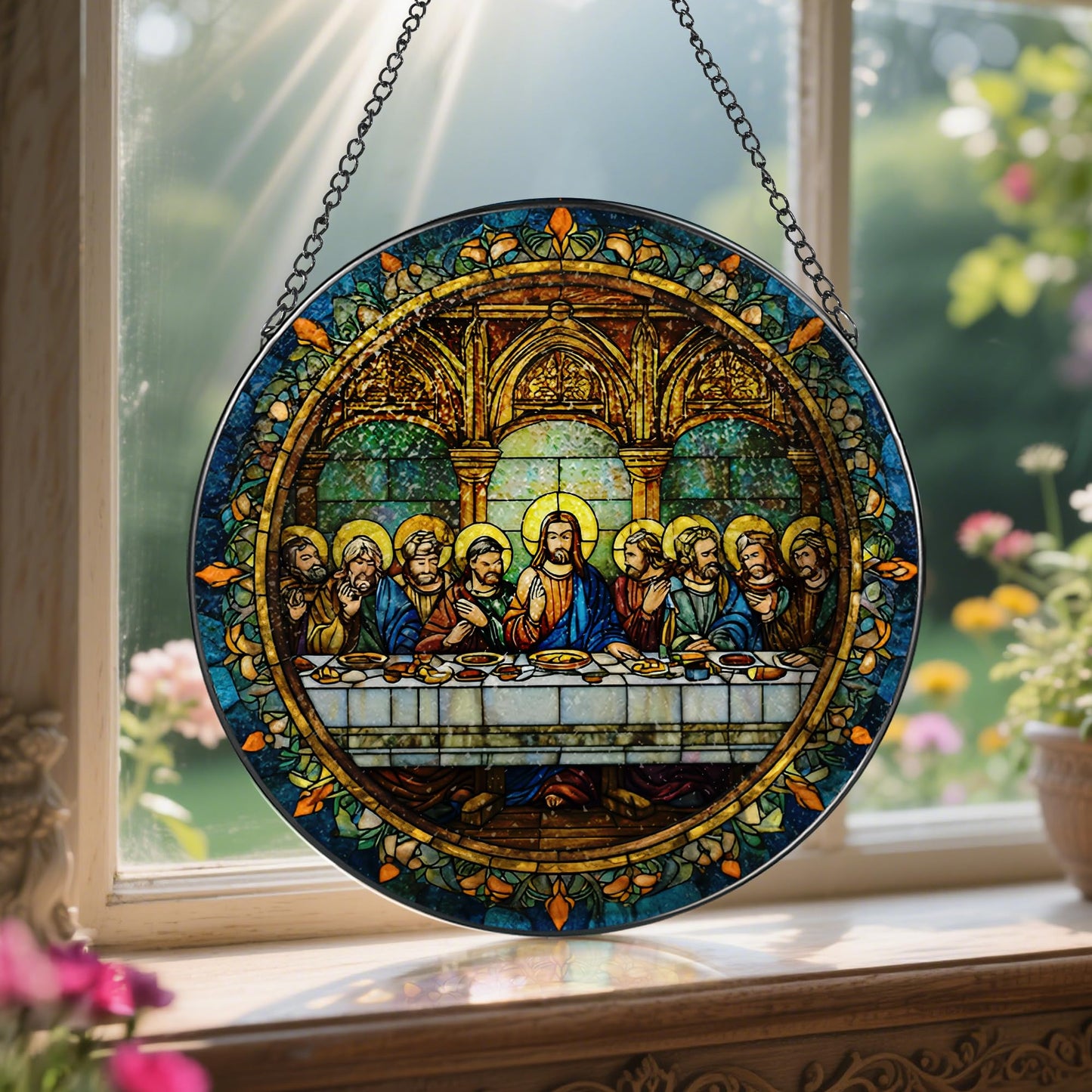8-Inch The Last Supper Suncatcher Ornament, Stained Glass Window Hanging & Christmas Ornament, Christian Religious Window Decor ā Gifts for Christmas & Holidays, Christian Gift, Religious Gift