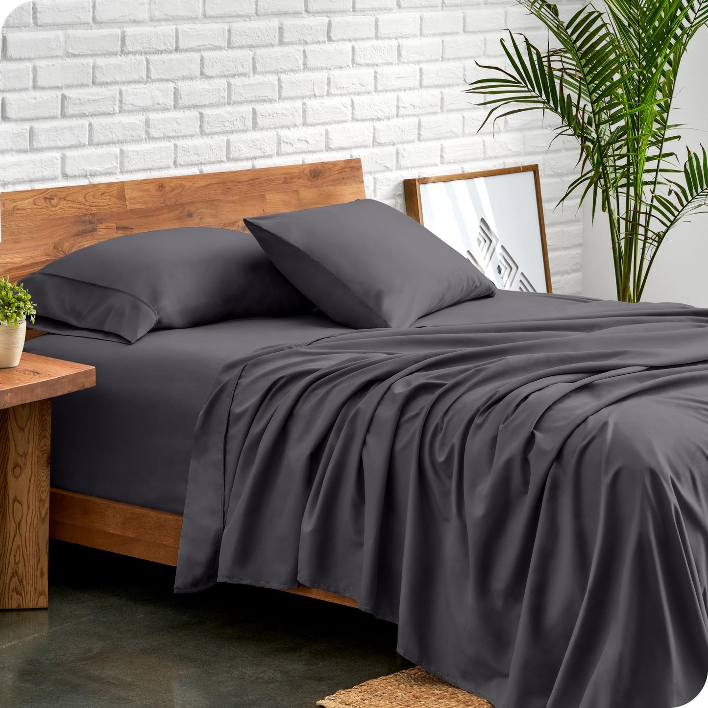 Bare Home Queen Sheet Set - 1800 Ultra-Soft Microfiber Queen Bed Sheets - Double Brushed - Deep Pockets - Easy Fit - 4 Piece Set - Bedding Sheets & Pillowcases (Queen, Forged Iron Grey)