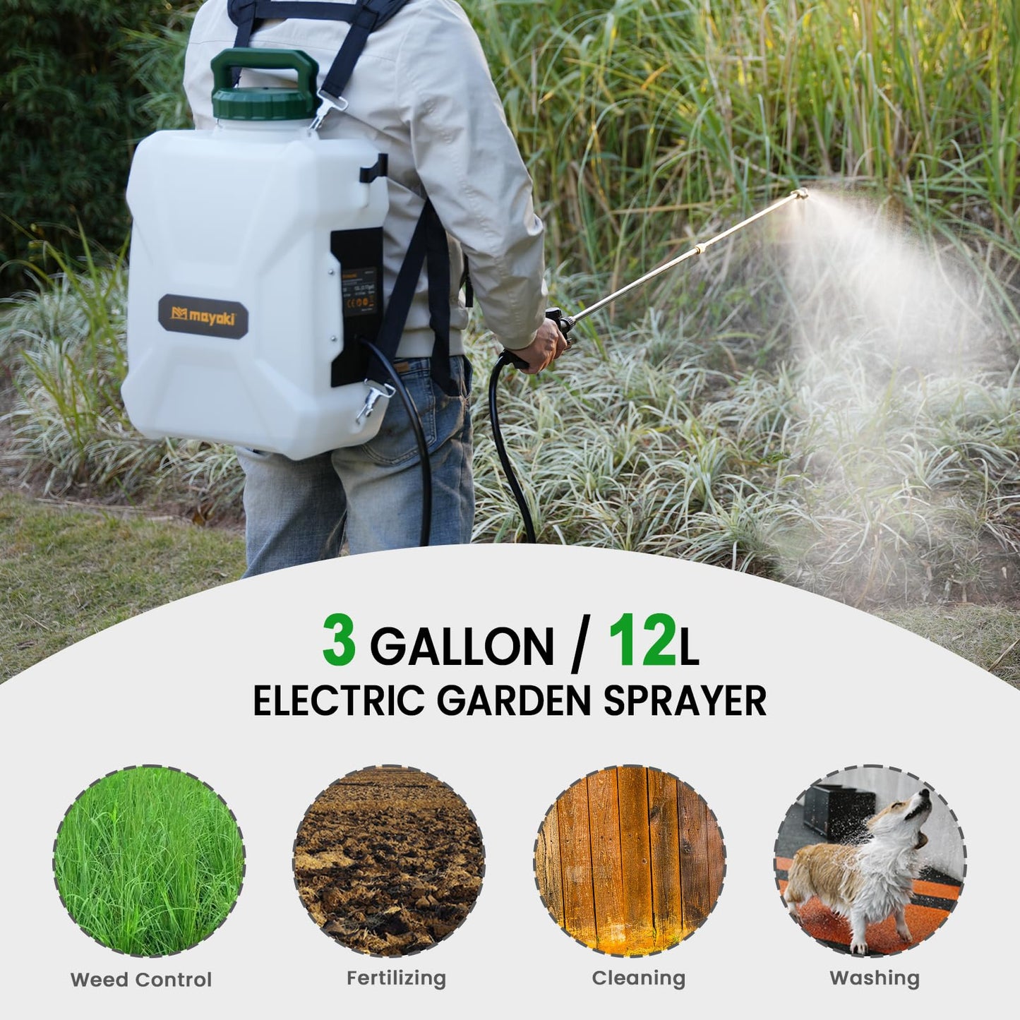 3Gallon Lawn Garden Sprayer Compatible with Makita 18V Battery(Tool Only), Backpack Pump Sprayer, Translucent Water Tank, Adjustable Pressure, for Spraying Plants, Watering, Weeds, Cleaning
