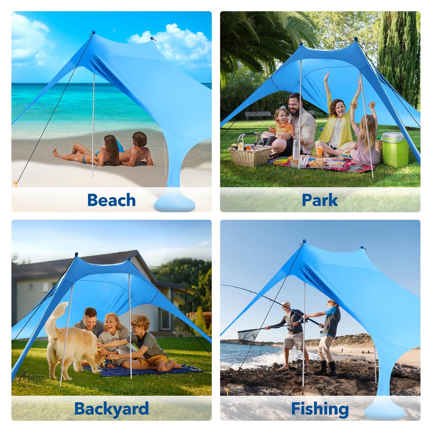 Beach Shade Canopy with Beach Blanket Phone Case Sun Shelter Umbrella UPF50+ Protection Portable 7.5X7.5Ft Camping Tents for Beach Outdoor Camping Backyard Picnics Easy to Set Up for Outdoor Camping