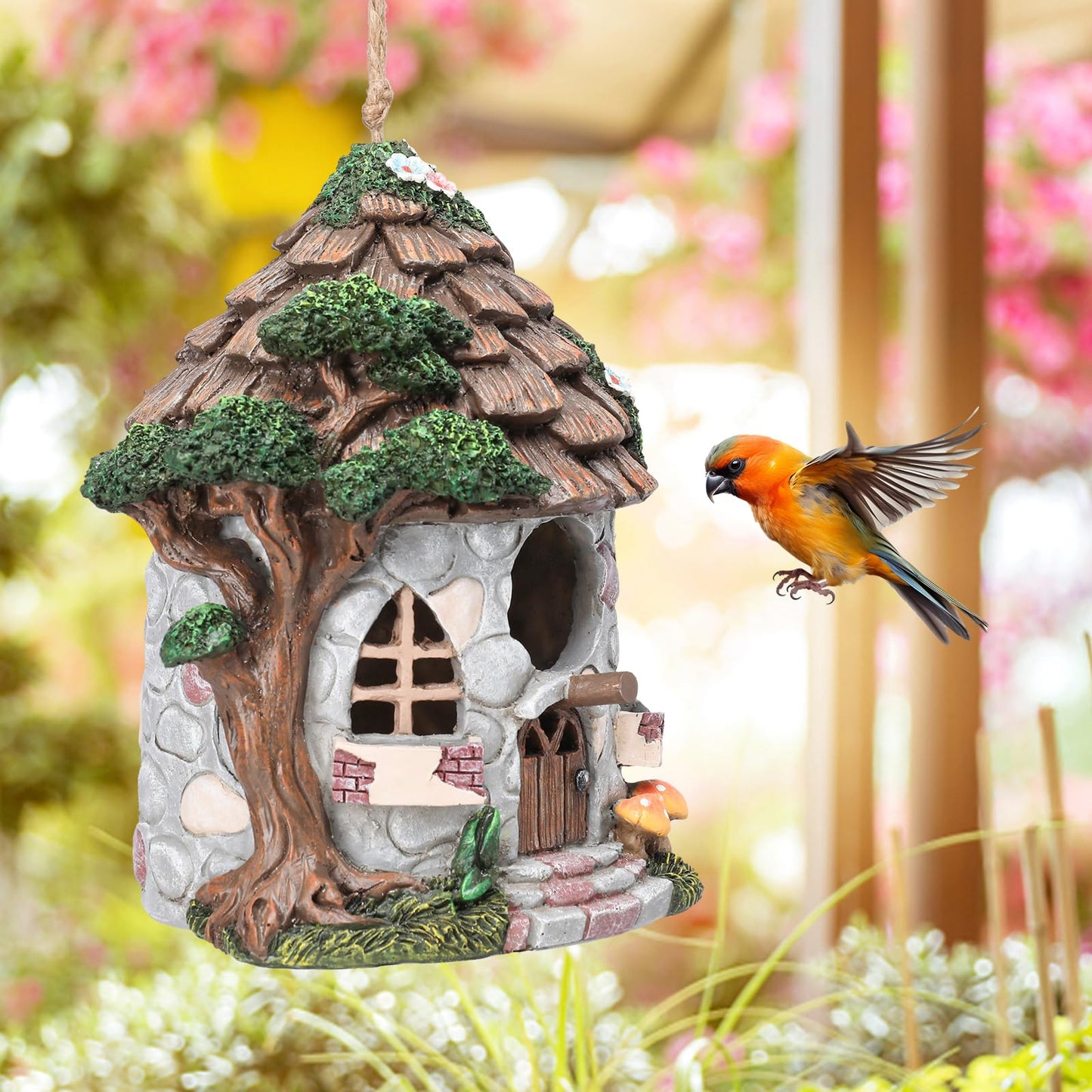Yinns Resin Bird House for Outside, Birdhouses for Outdoors Wild Bird Nesting, Decorative Stone Bird Houses for Yard Garden Decor, Water Proof