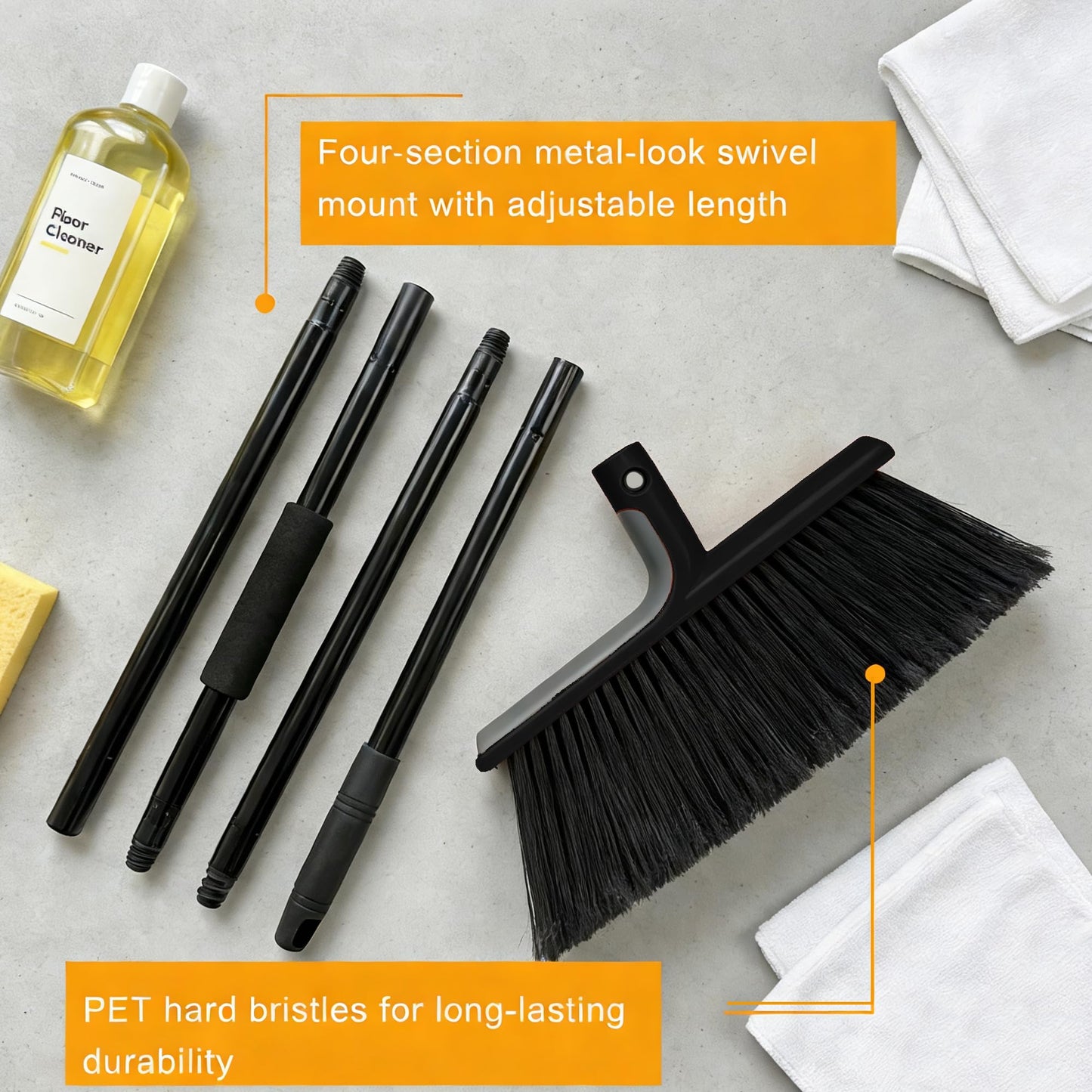 BSMstone Large Angle Brooms Indoor Outdoor Broom with Long Handle Stiff Bristle Sweeper for Kitchen Garage Deck Courtyard Lobby Patio Lawn Leaves (Black)