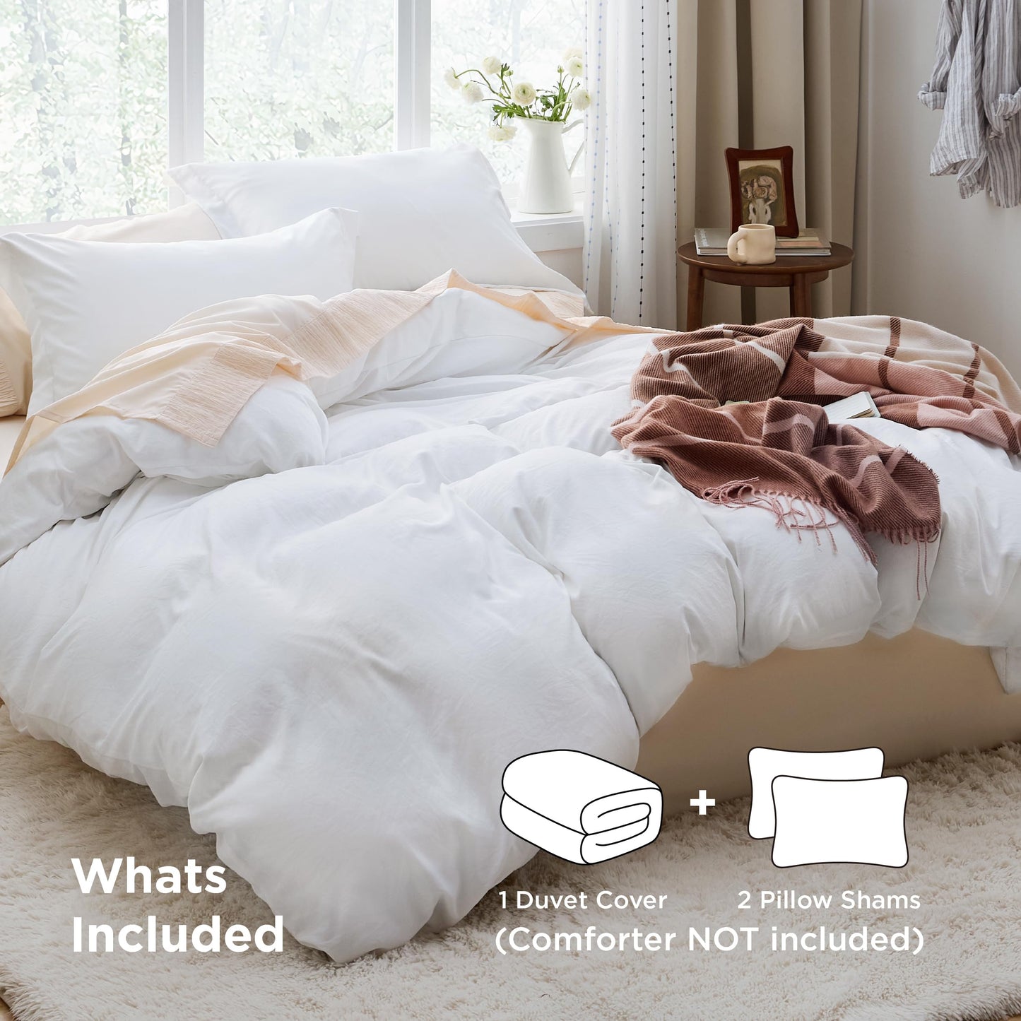 Bedsure White Duvet Cover Queen Size - 3 Pieces Prewashed Cotton-Like Polyester Extra Soft Bedding Set, Includes 1 Duvet Cover 90x90 Inches with Zipper Closure & 2 Pillow Shams, Comforter Not Included