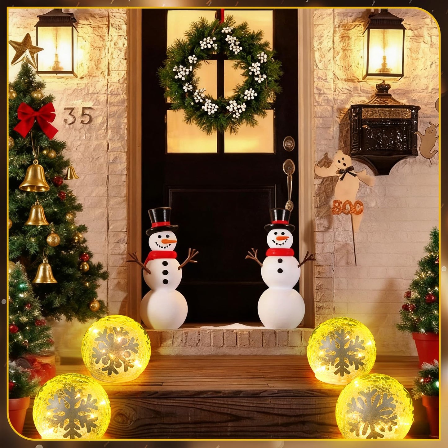 Tujoe 3 Pcs Winter Decorations Indoor 4 Crackle Snowflakes Glass Globe Ball Lamp Night Lights with LED Timer Battery Operated Lighted Decorative Tabletop Decor for Table Home Centerpiece Party Gift