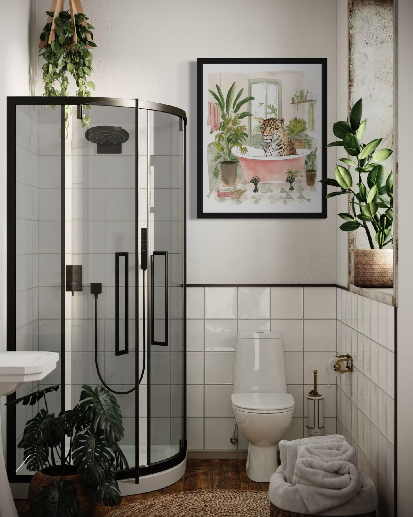 Leopard 1 Wall Art Poster Print, Animal Bathtub Pictures Restroom Wall Art Painting for Bathroom Decor Gallery 49 (Leopard 1, 8 x 10 inches, Black Frame)
