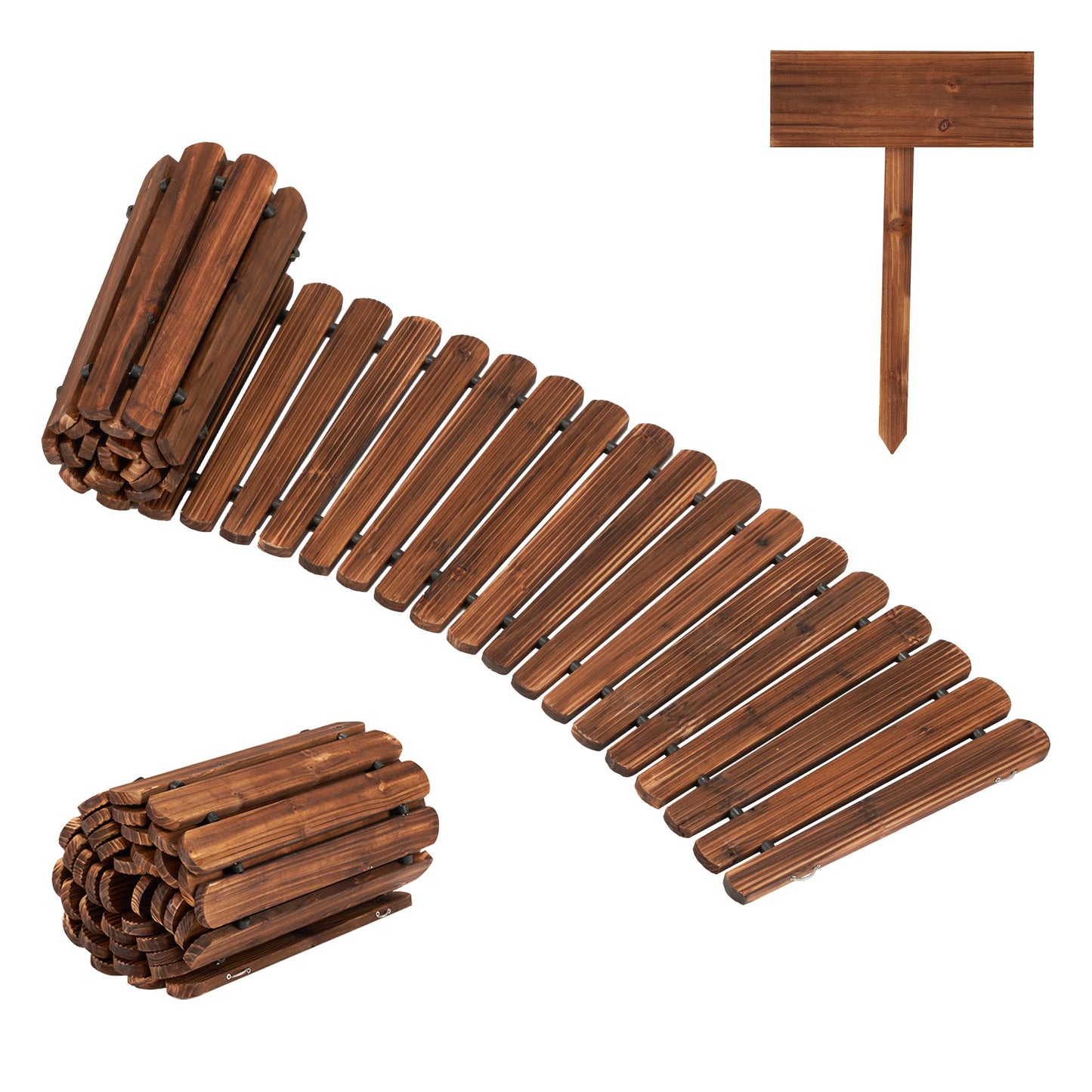 Spurgehom 7FT Wooden Pathway, Roll Out Cedar Curved Walkway, Patio Path Boardwalk Walkways,Weather-Resistant Outdoor Path for Backyard, Beach & Wedding Events