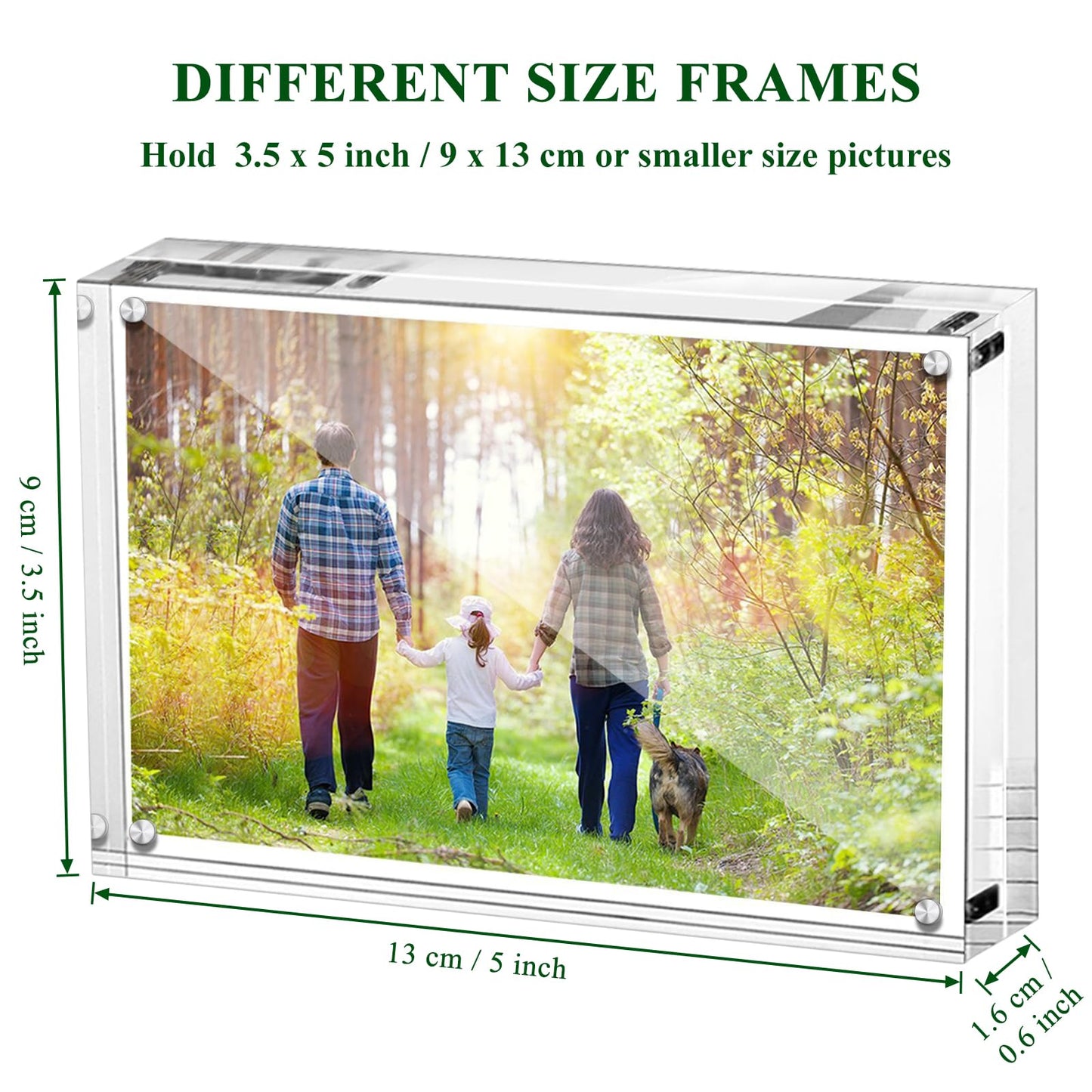 Boxalls Acrylic Photo Frame 9 x 13 cm (3.5 x 5 inch), Double Sided Picture Frame with Magnetic, Clear Frameless Desktop Photo Block