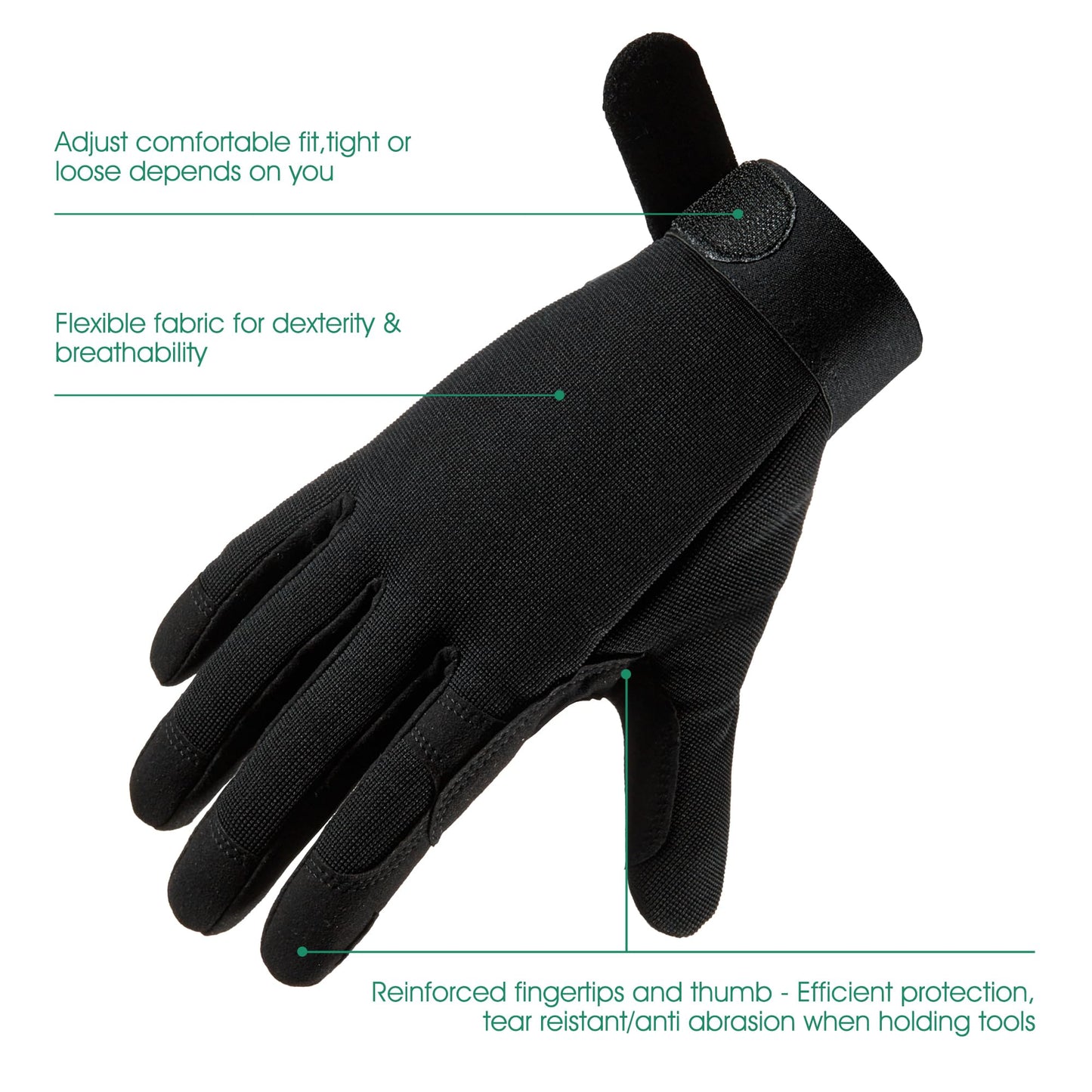 COOLJOB Thorn Proof Garden Gloves with Touchscreen Fingers for Men, Rose Pruning Work Gloves with Palm Cushion for Gardener, Farmer and Landscaper (Black 1 Pair Large)