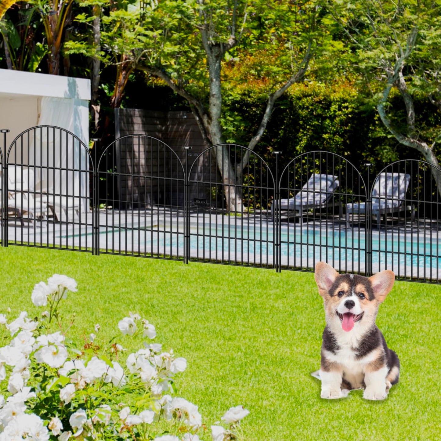 Okaygardn Tall Garden Fence with Gate, 32 in(H) x35 Ft(L) Garden Fencing Animal Barrier, 16 Panels Dog Digging Fences Barrier, Black Rustproof Flower Fence Border, Flower Bed Fencing for Outdoor Yard