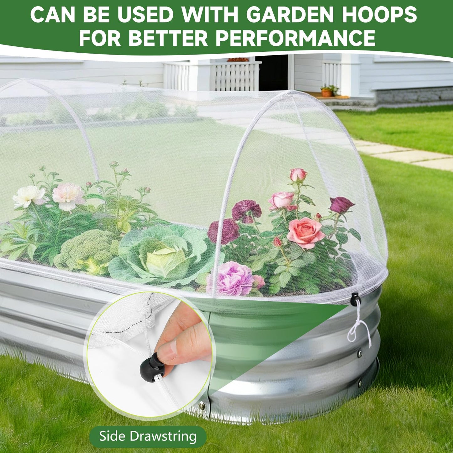 Garden Netting for Raised Beds 2 Pack, Raised Garden Bed Plant Netting Cover Mesh for Garden Protection, Rectangular Bird Netting Pest Barrier Screen Insect Net for Vegetables Fruits, 4x2x1ft, White