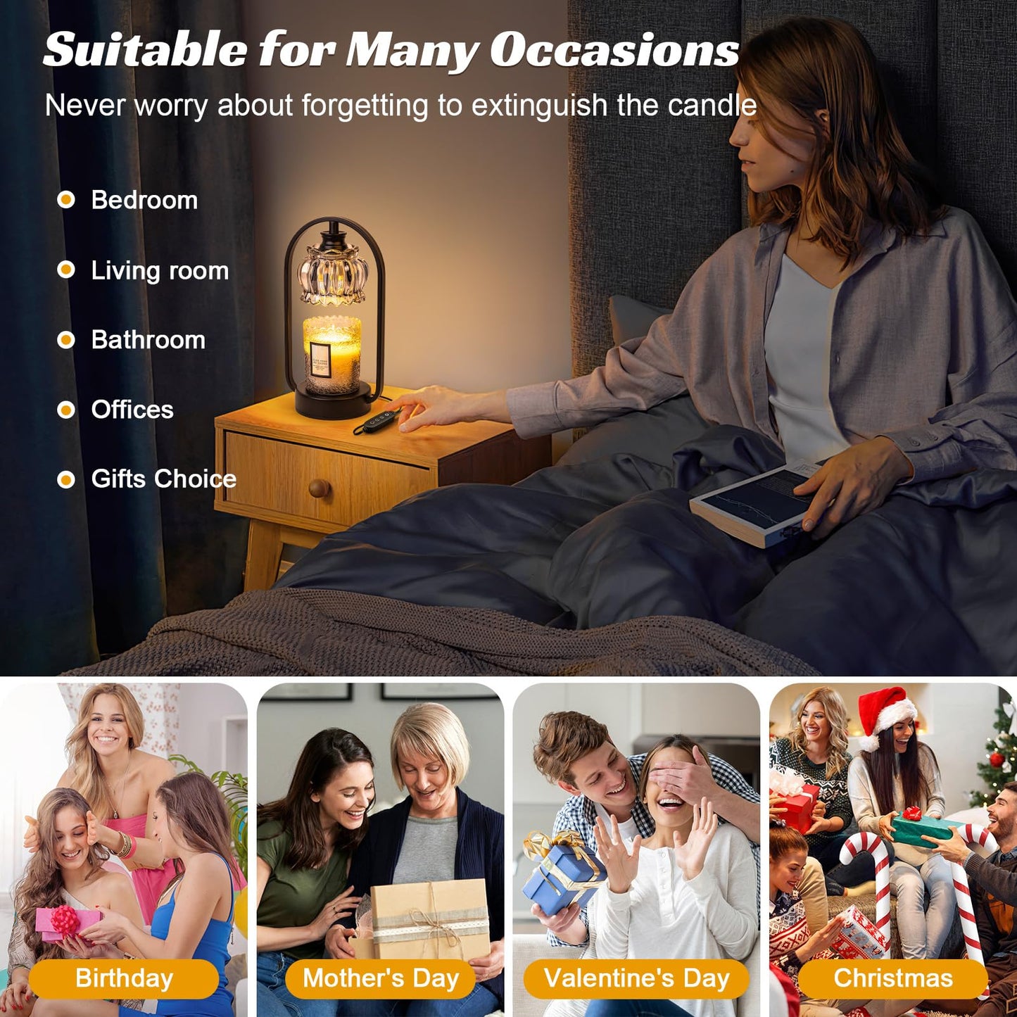 Shang Chiang Candle Warmer Lamp, Electric Light with Timer Dimmer Clear Flower Shape Wax Melt Warmer for Birthday, Mothers Day, House Warming Gift (Includes 2 Bulbs)